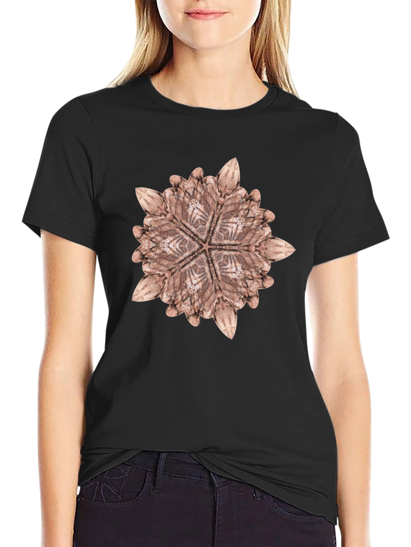 Black Abstract Radial Pattern Black T-Shirt view 2