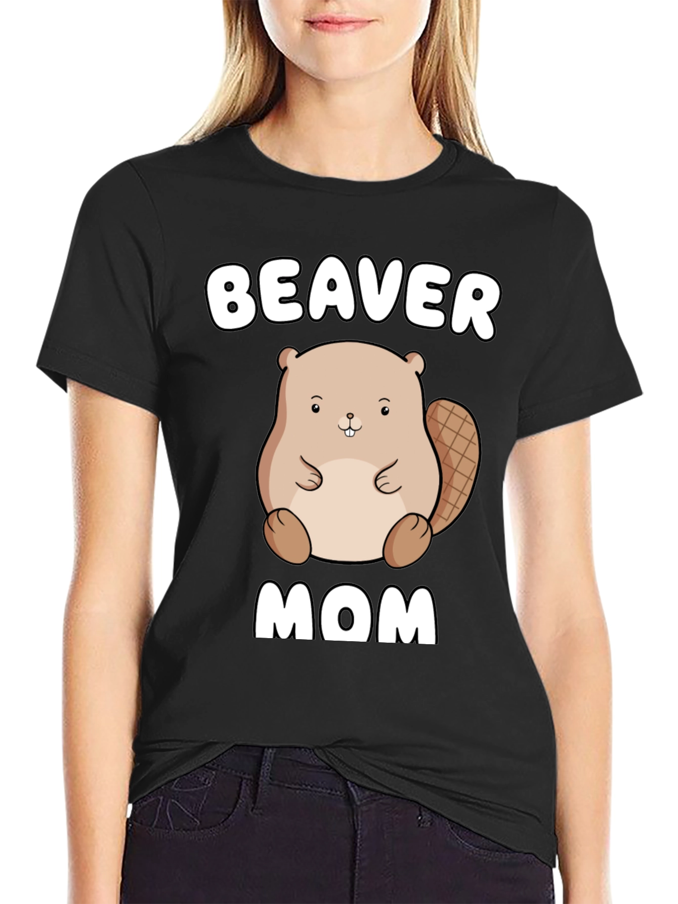 Black Beaver Mom Graphic Tee - Unisex Cotton T-Shirt view 2