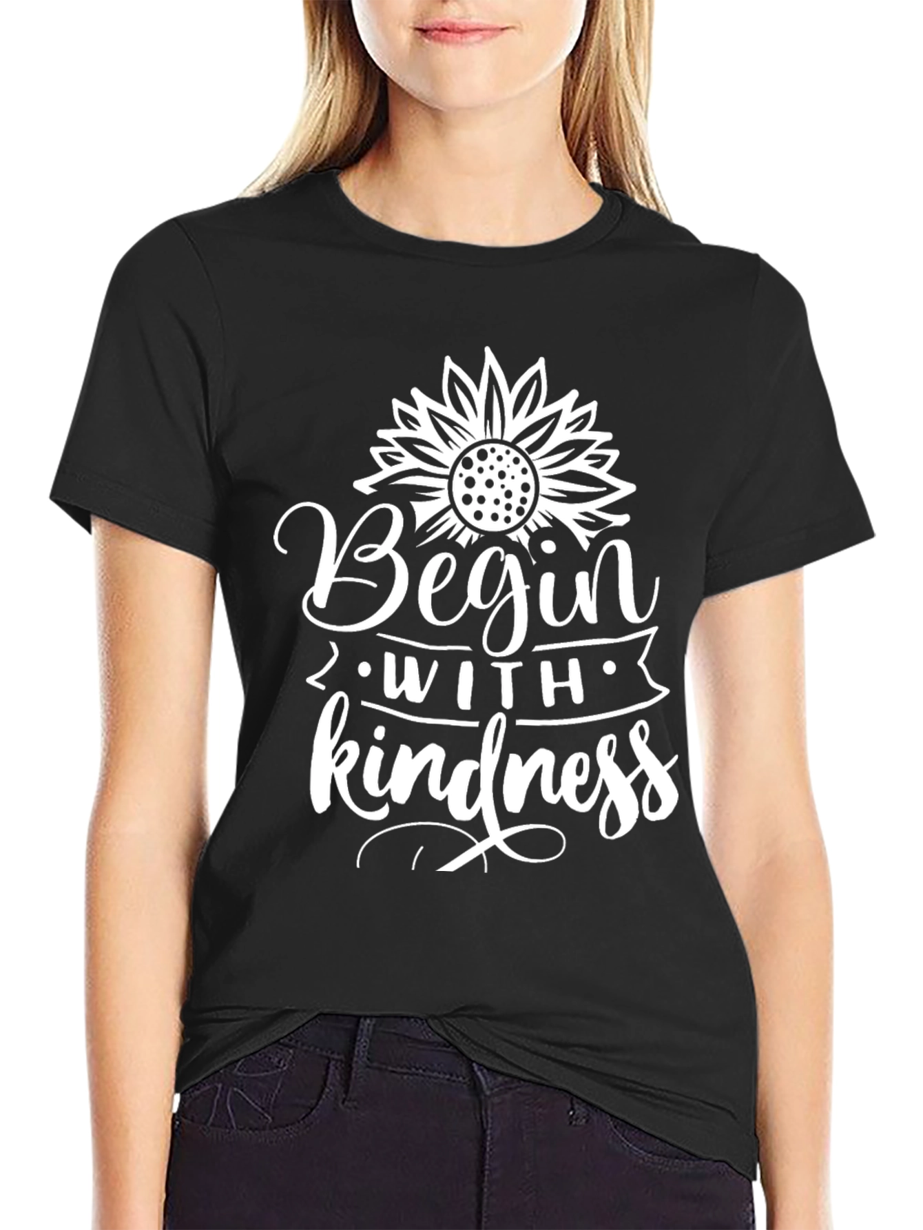 Black Begin With Kindness Graphic Tee view 2