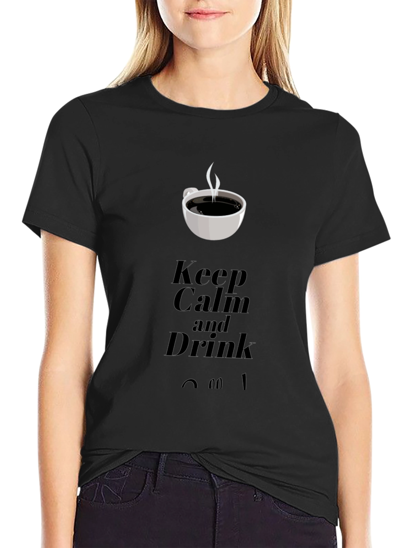 Black Keep Calm and Drink Coffee Graphic T-Shirt view 2