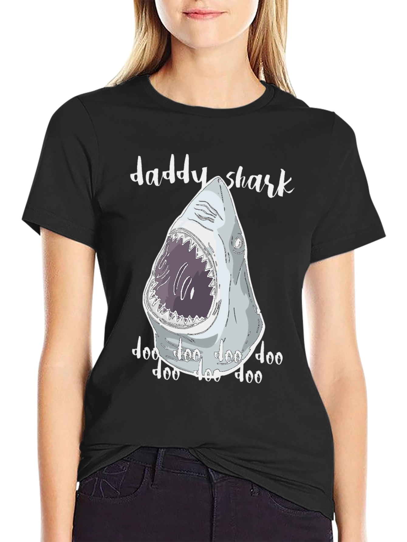 Black Daddy Shark T-Shirt - Novelty Graphic Tee view 2