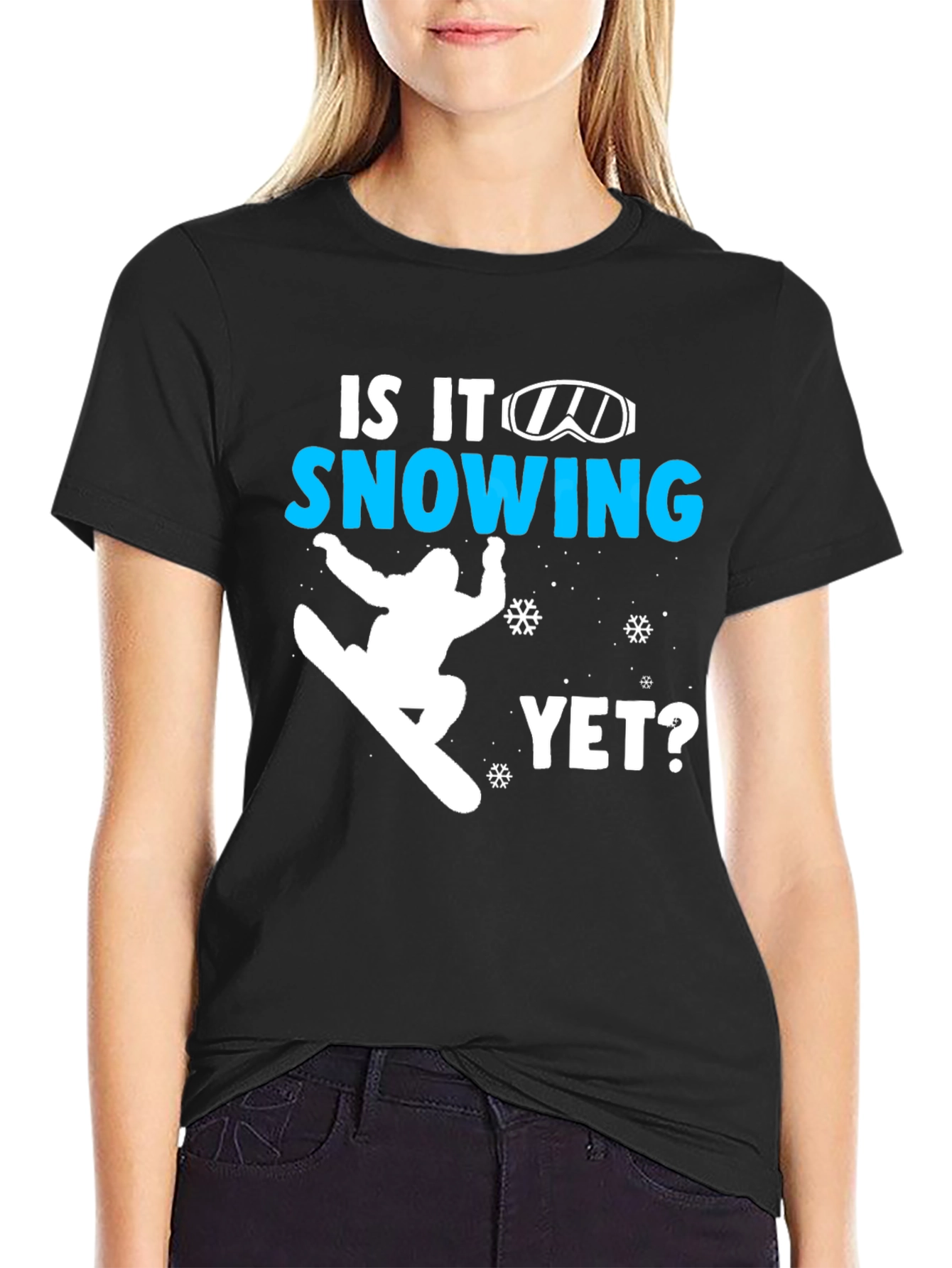 Black Snowboarding T-Shirt - Is It Snowing Yet? view 2