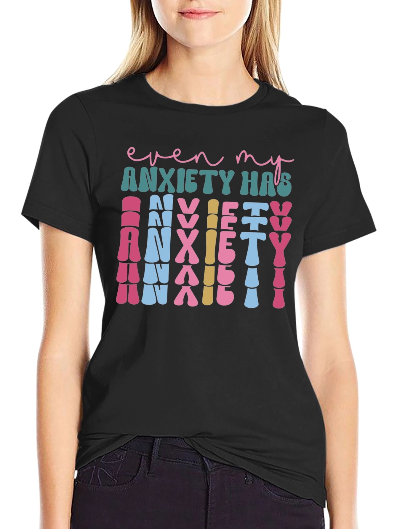 Black Anxiety Graphic Tee - Unique Statement Shirt view 2