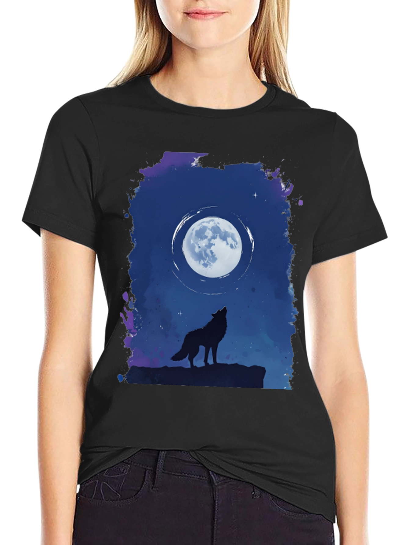 Black Wolf Moon Graphic T-Shirt - Black view 2