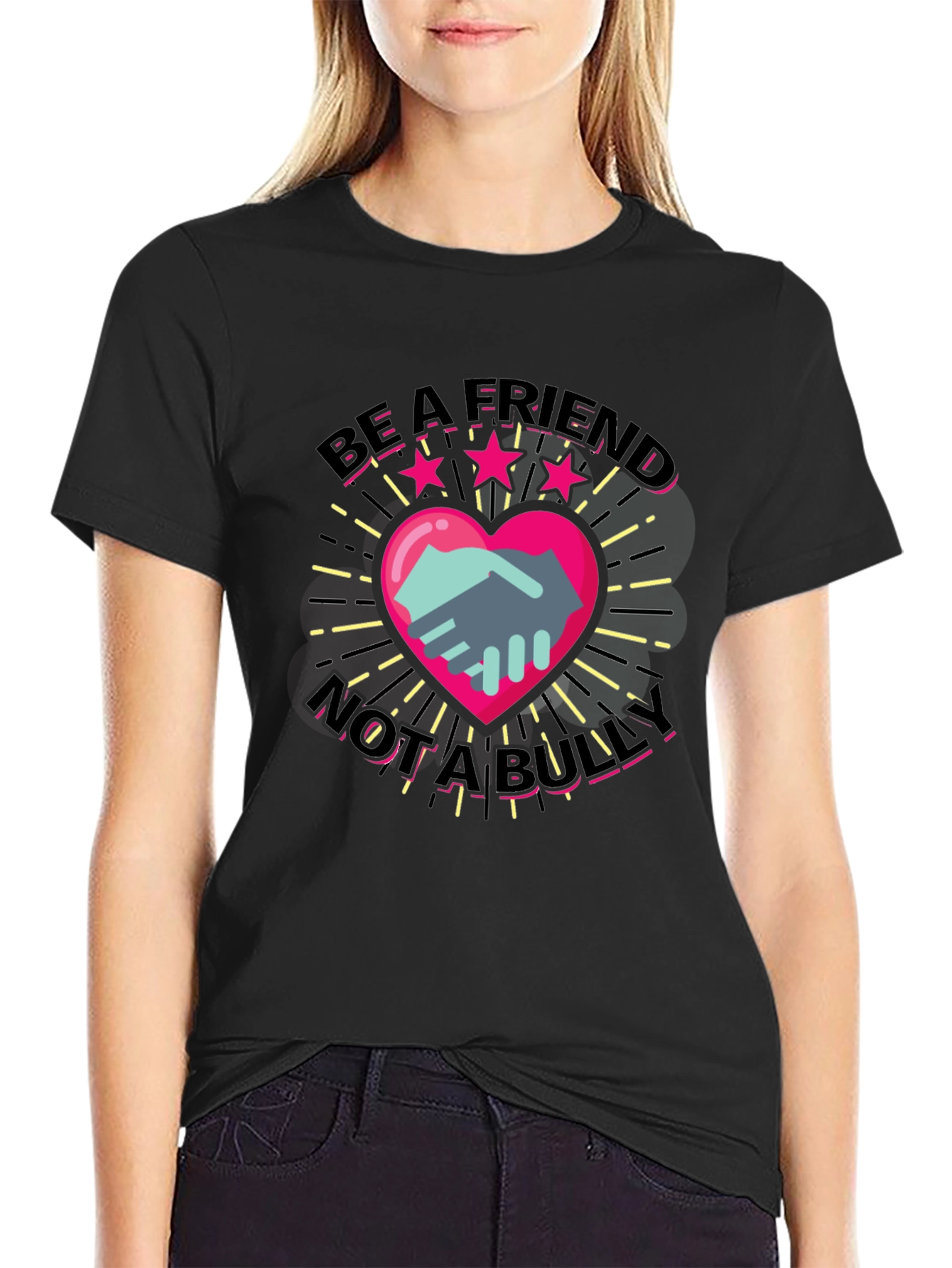 Black Be a Friend T-Shirt - Anti-Bullying Design view 2