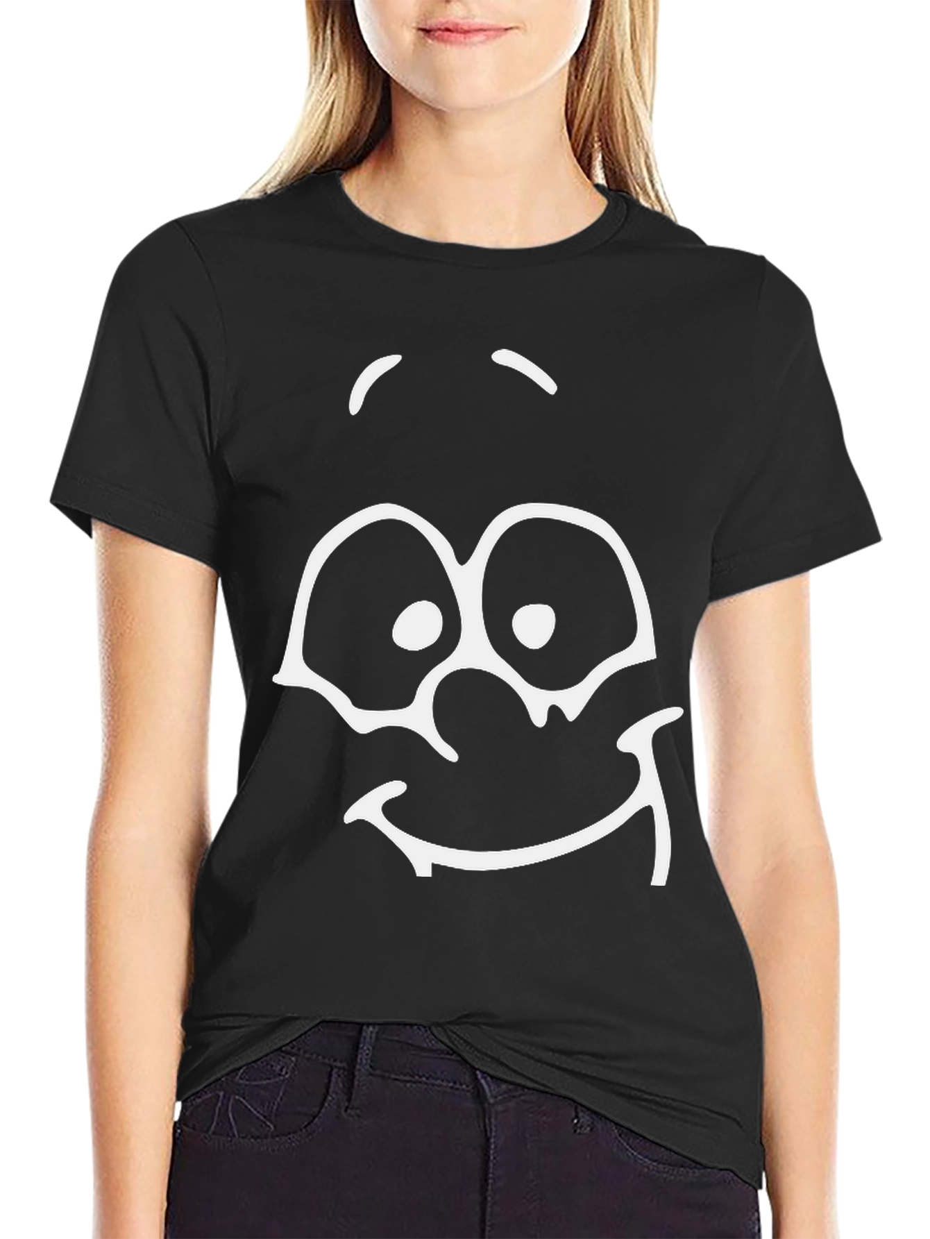 Black Funny Face Graphic Black T-Shirt view 2