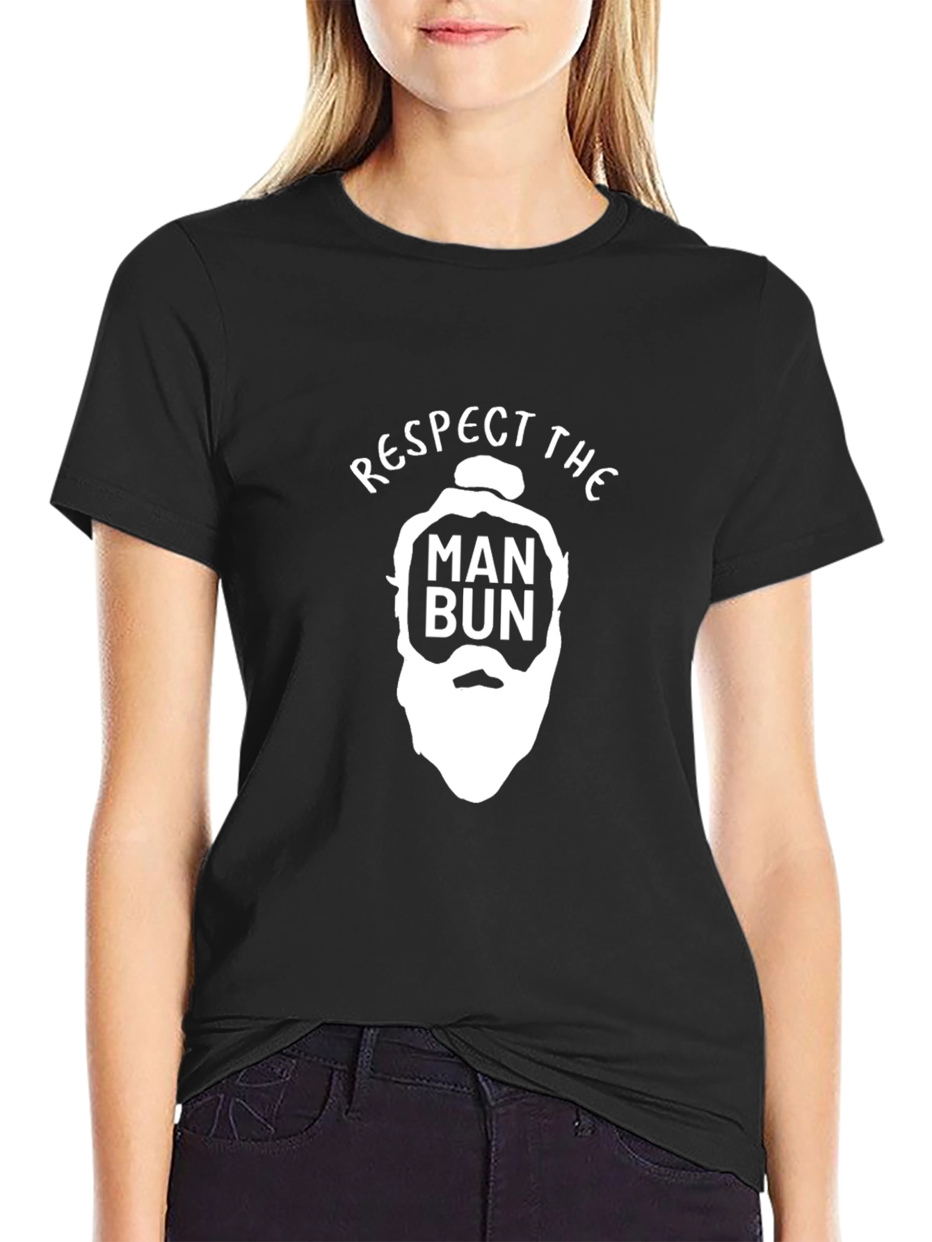 Black Respect The Man Bun Graphic T-Shirt view 2