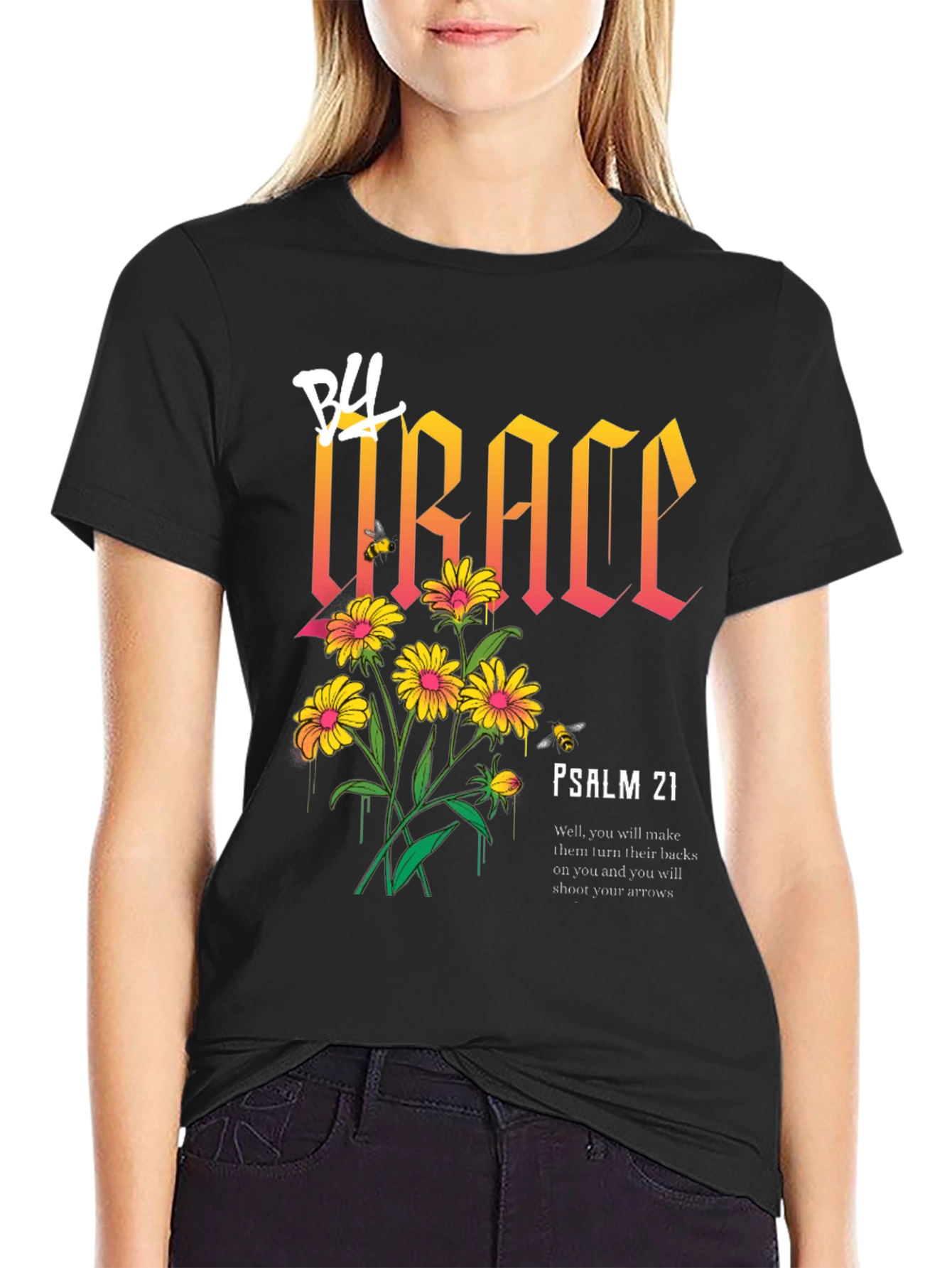 Black Grace Floral Graphic Print T-Shirt view 2