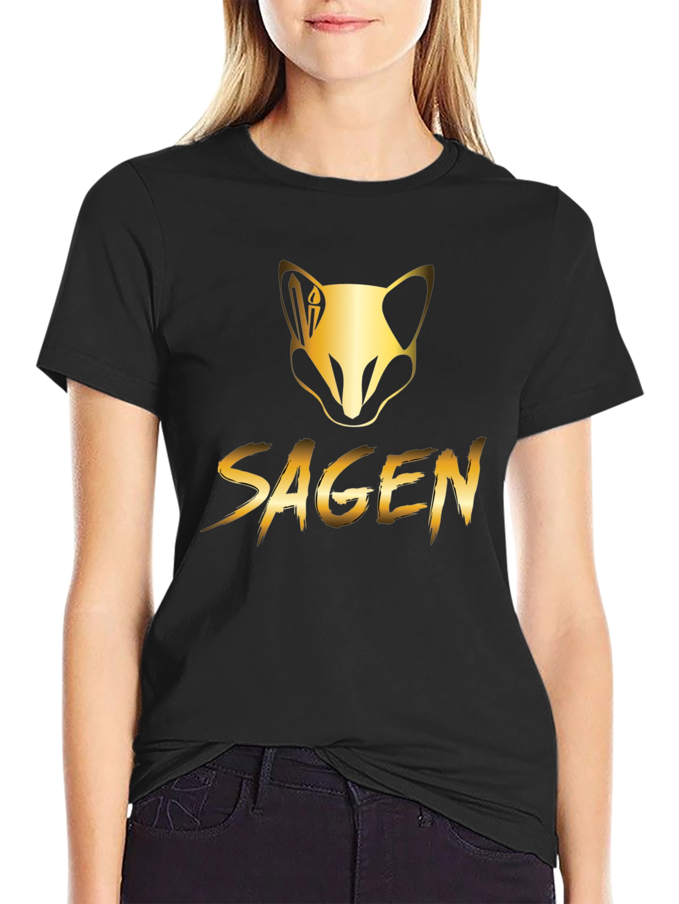 Black Sagen Graphic T-Shirt - Gold Design view 2
