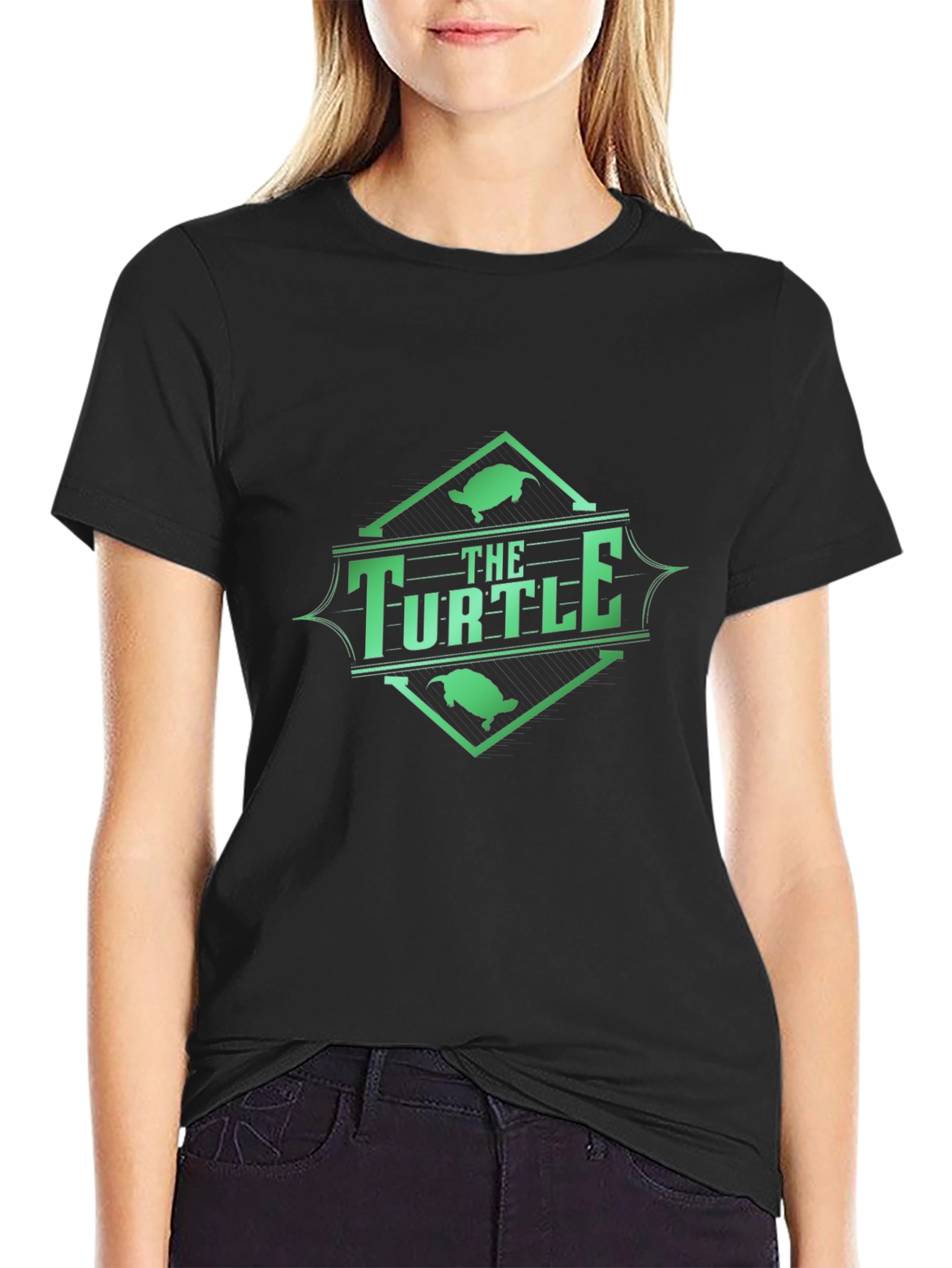 Black The Turtle Graphic Tee - Black Cotton Blend T-Shirt view 2