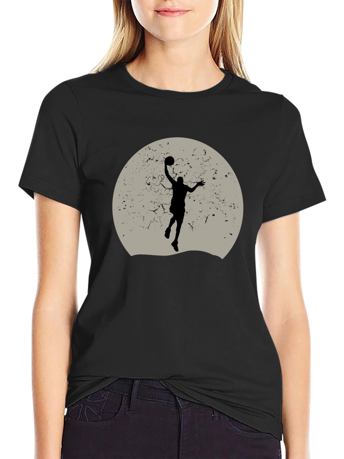 Black Basketball Silhouette Graphic Tee - Black Cotton Blend view 2
