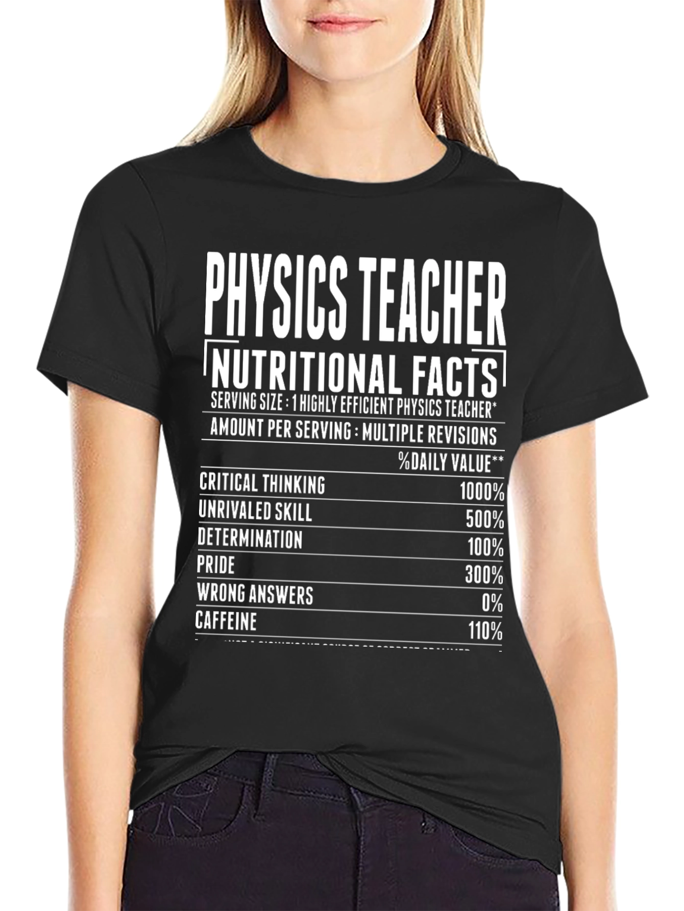 Black Physics Teacher Nutritional Facts T-Shirt view 2