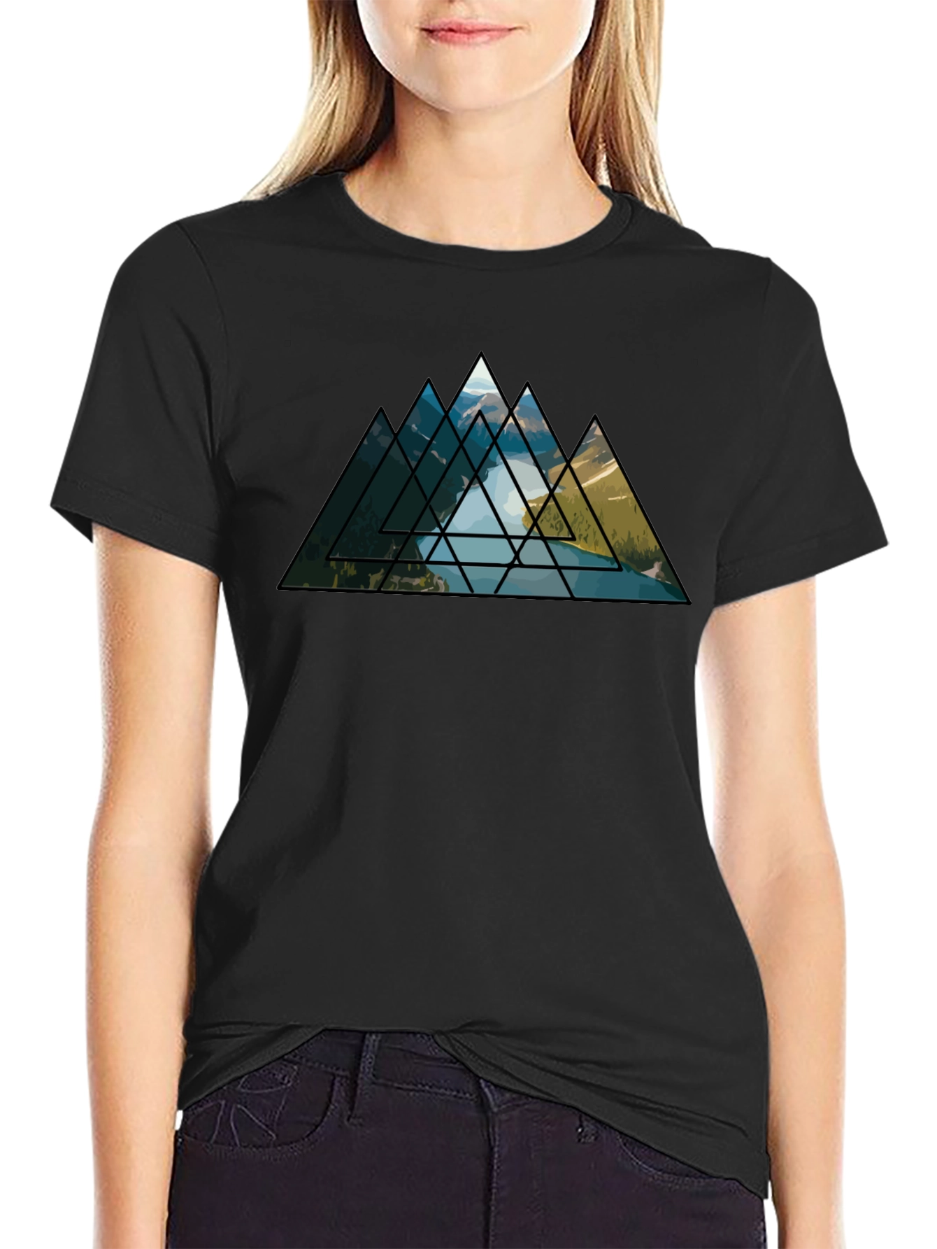 Black Geometric Mountainscape Graphic Tee view 2