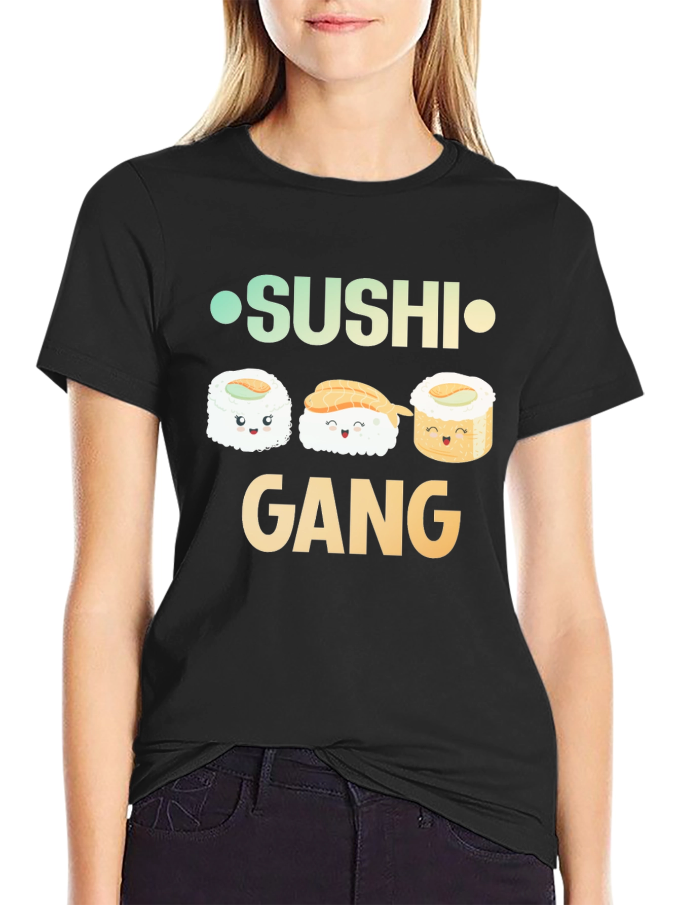 Black Sushi Gang Graphic T-Shirt - Black Crew Neck Tee view 2