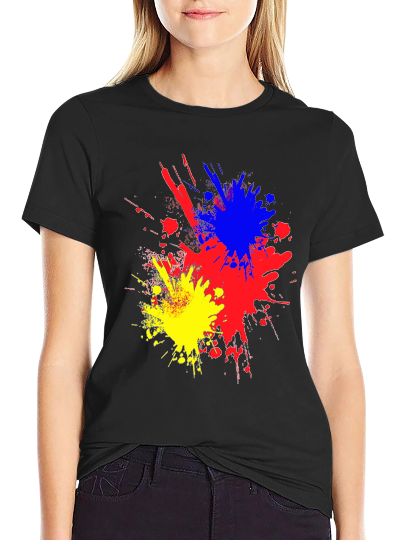 Black Abstract Paint Splatter Graphic Black T-Shirt view 2