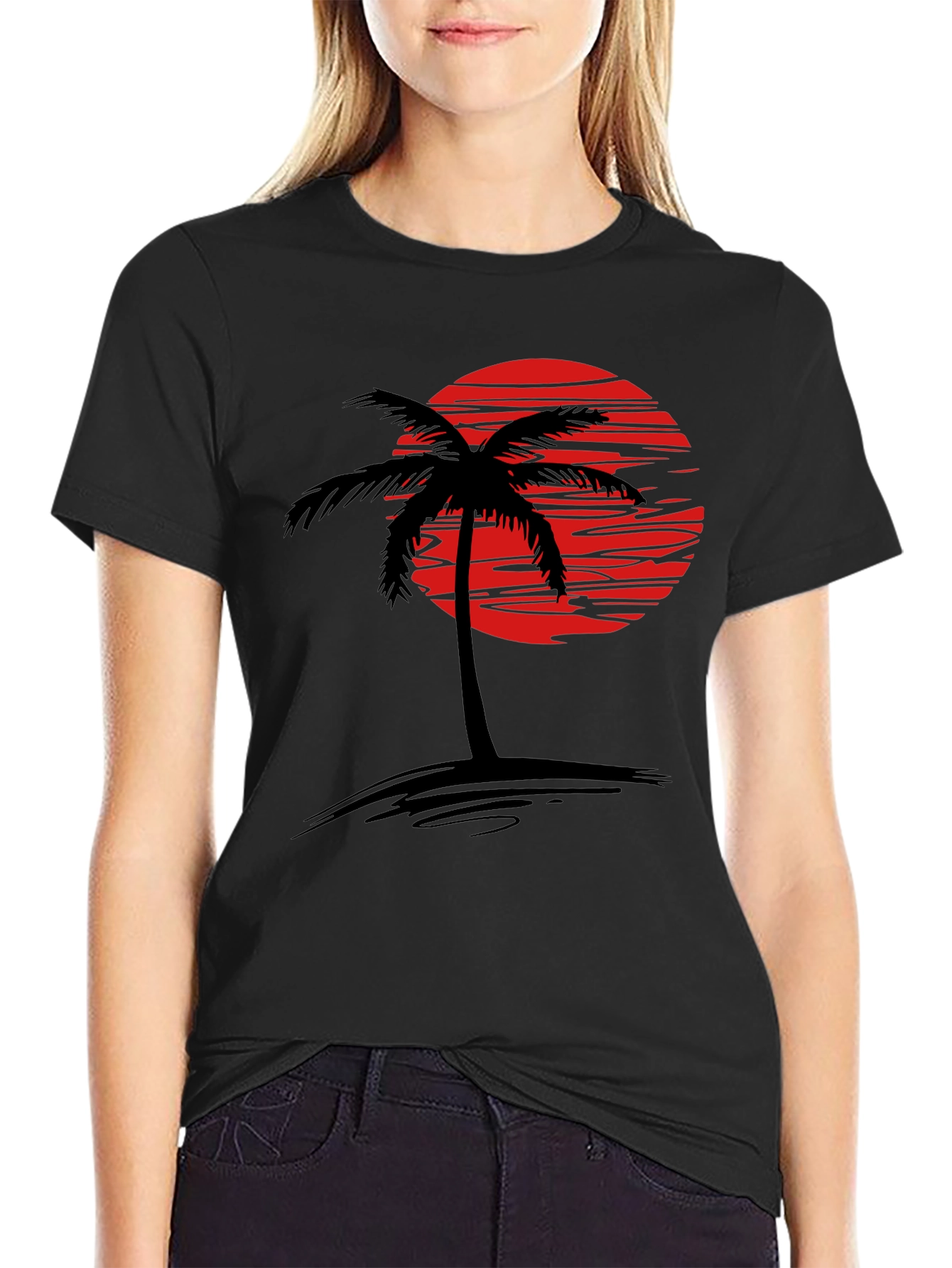 Black Sunset Palm Tree Graphic T-Shirt - Tropical Vibe view 2