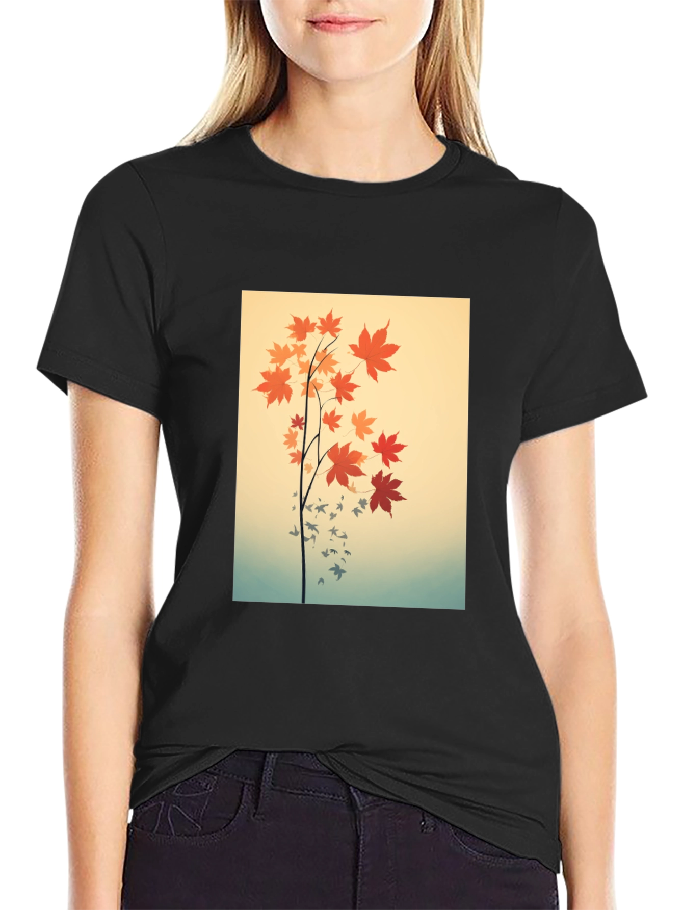 Black Autumn Leaves Graphic Black Tee view 2