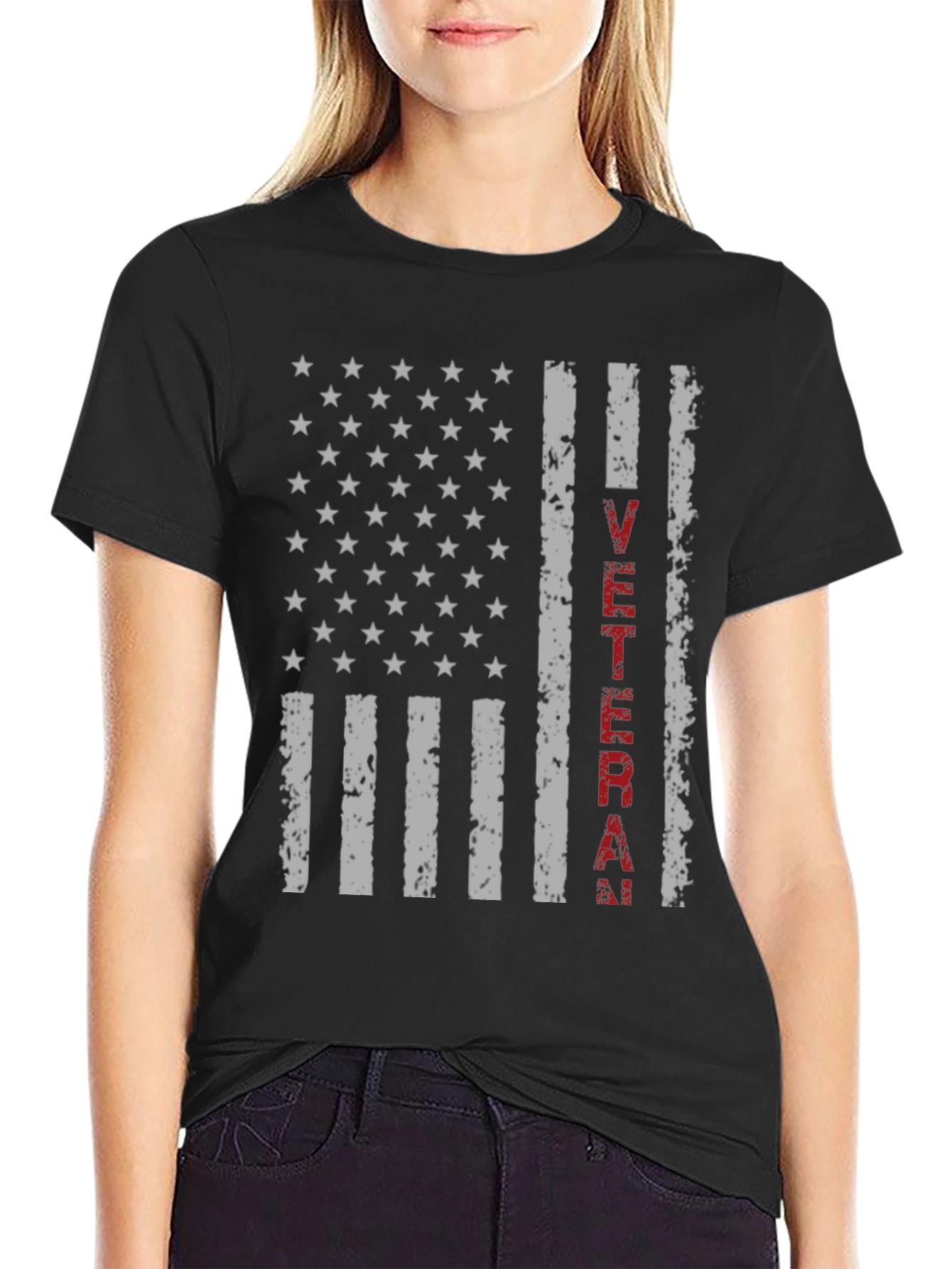 Black Veteran Flag Graphic T-Shirt view 2