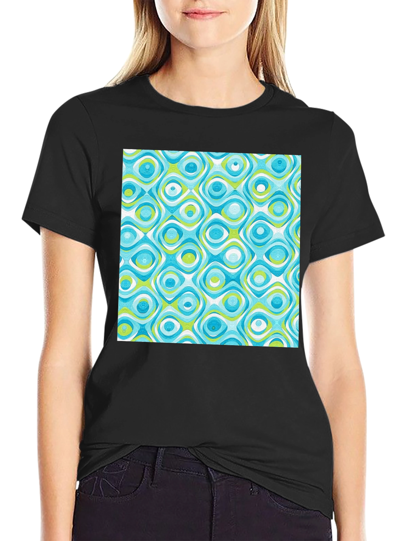 Black Retro Pattern Tee - Cool & Stylish view 2