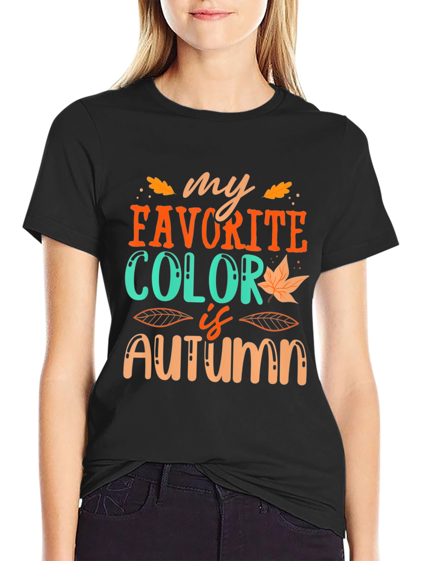 Black My Favorite Color is Autumn T-Shirt view 2