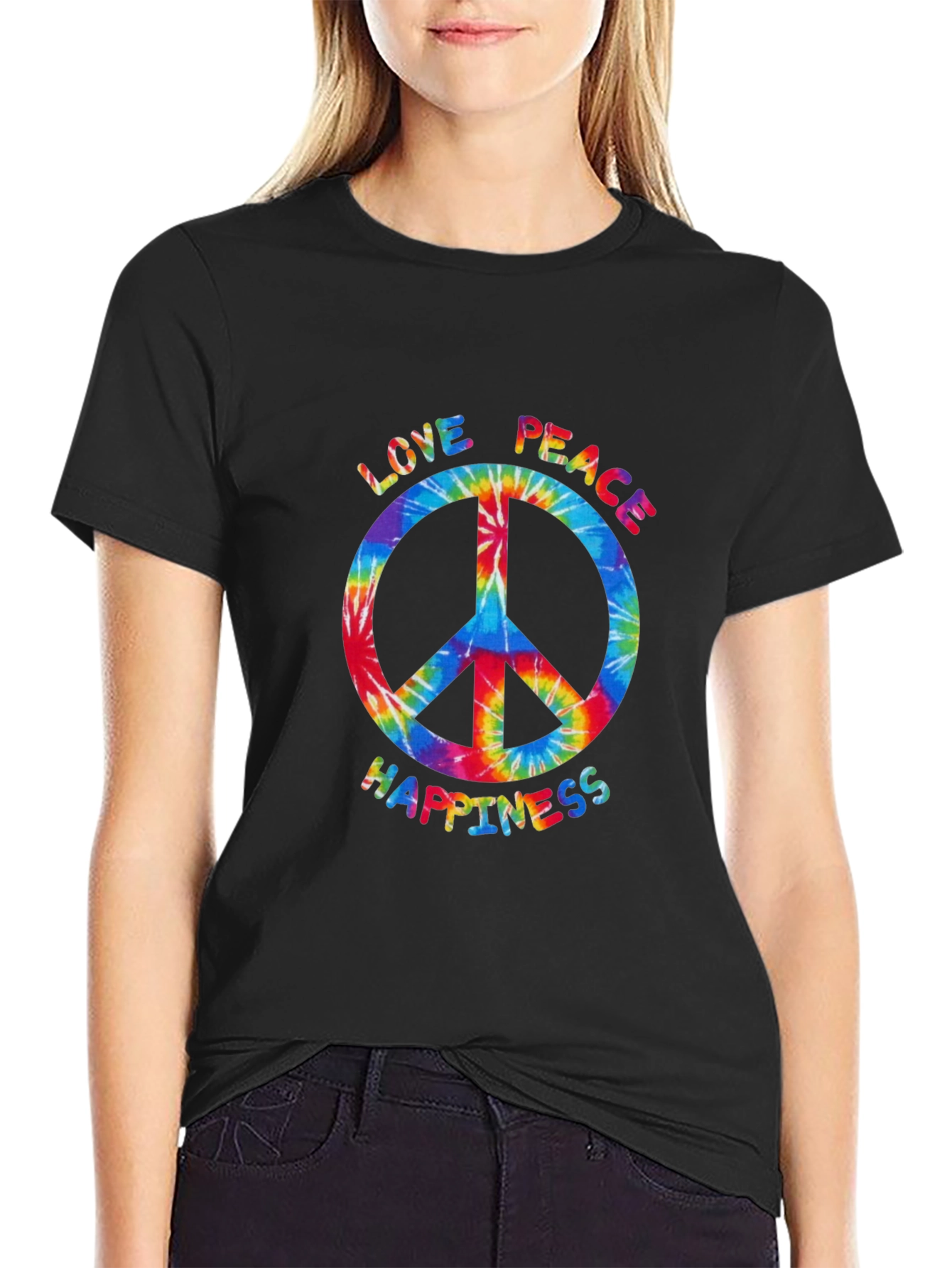 Black Peace Love Happiness Tie-Dye T-Shirt view 2