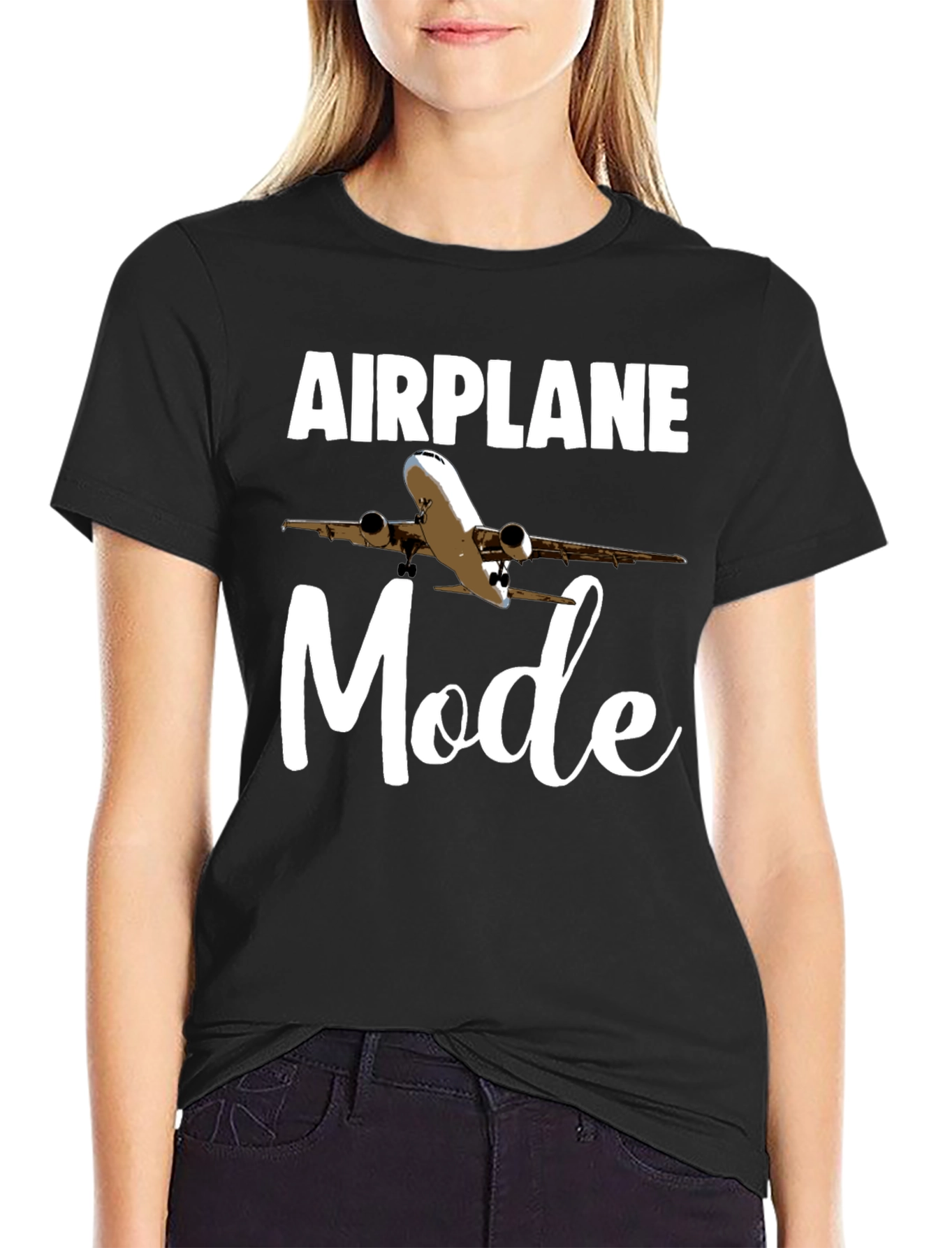 Black Airplane Mode T-Shirt | Funny Travel Tee view 2