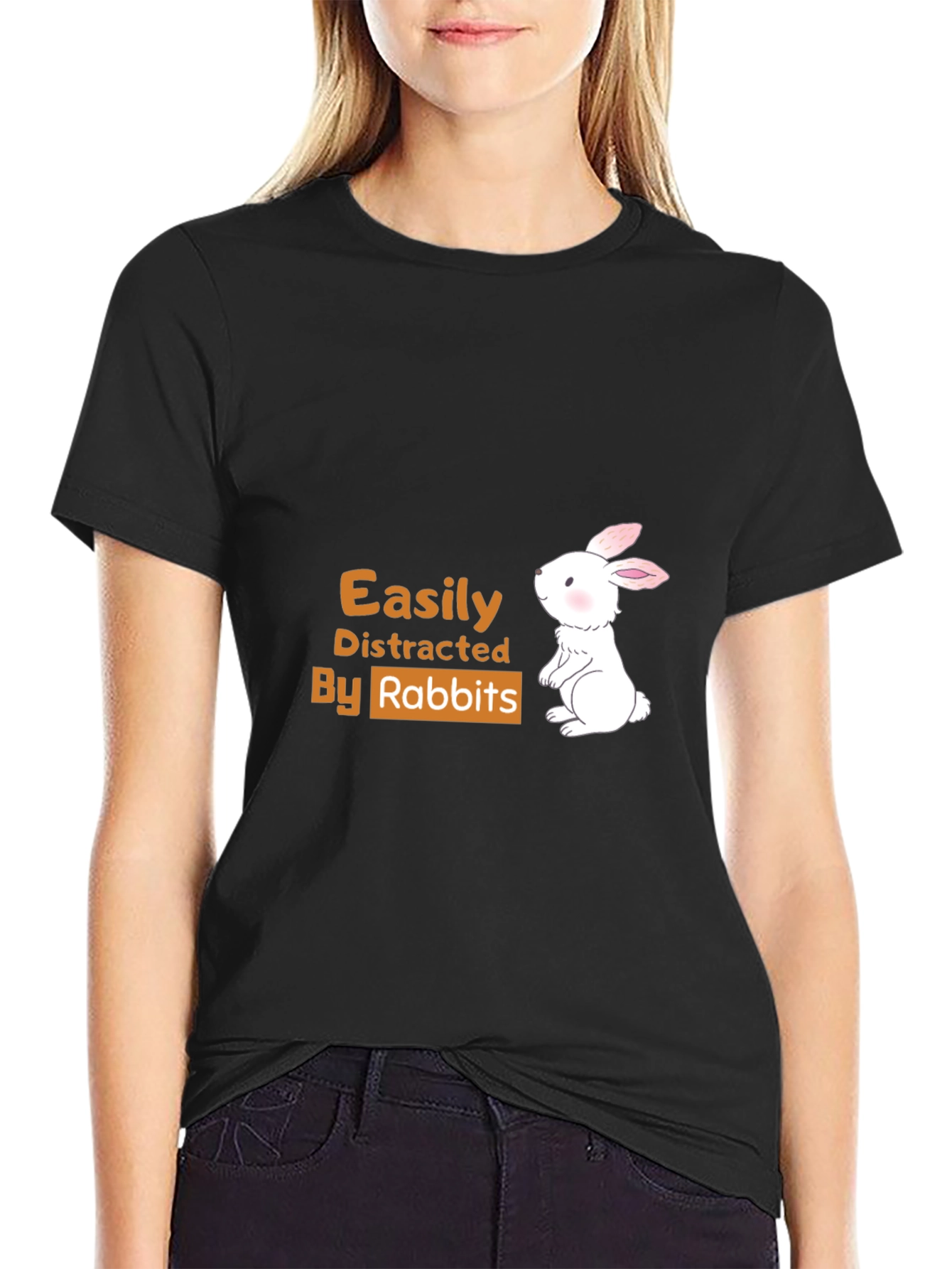 Black Easily Distracted By Rabbits T-Shirt view 2