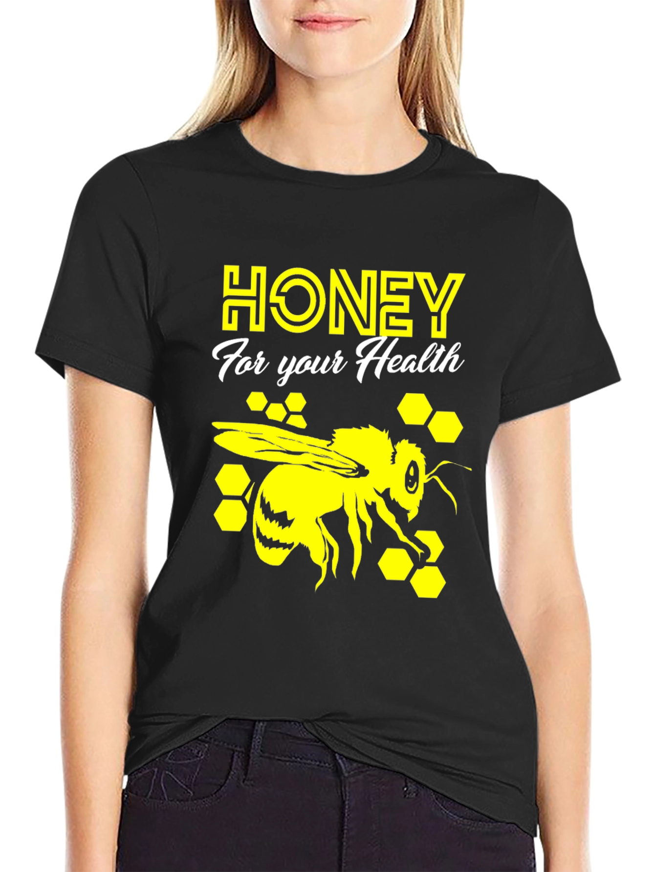 Black Honey Bee Health T-Shirt - Graphic Print Tee view 2