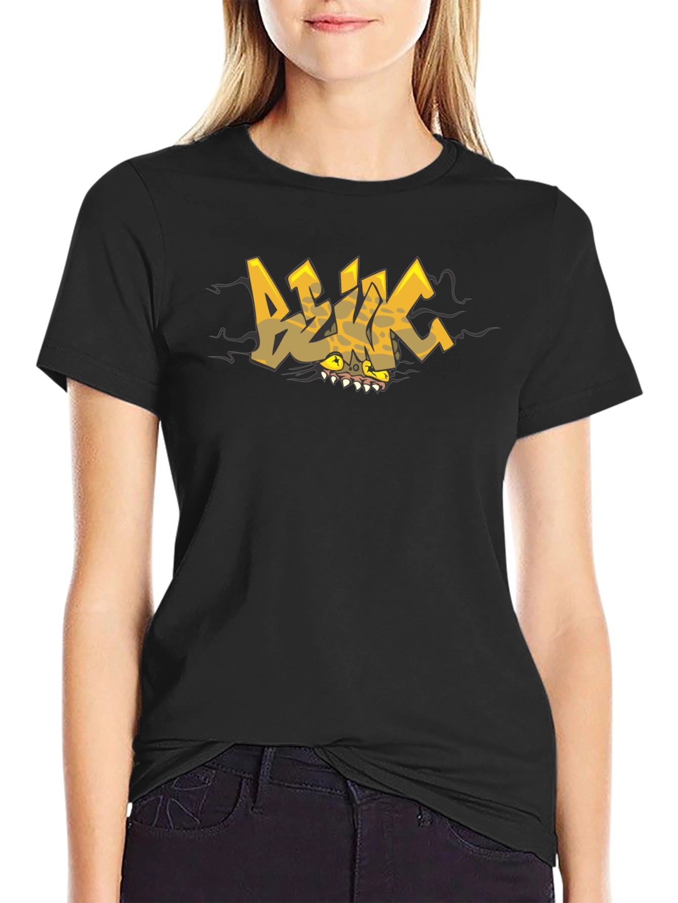 Black Edgy Graphic Print Black T-Shirt view 2