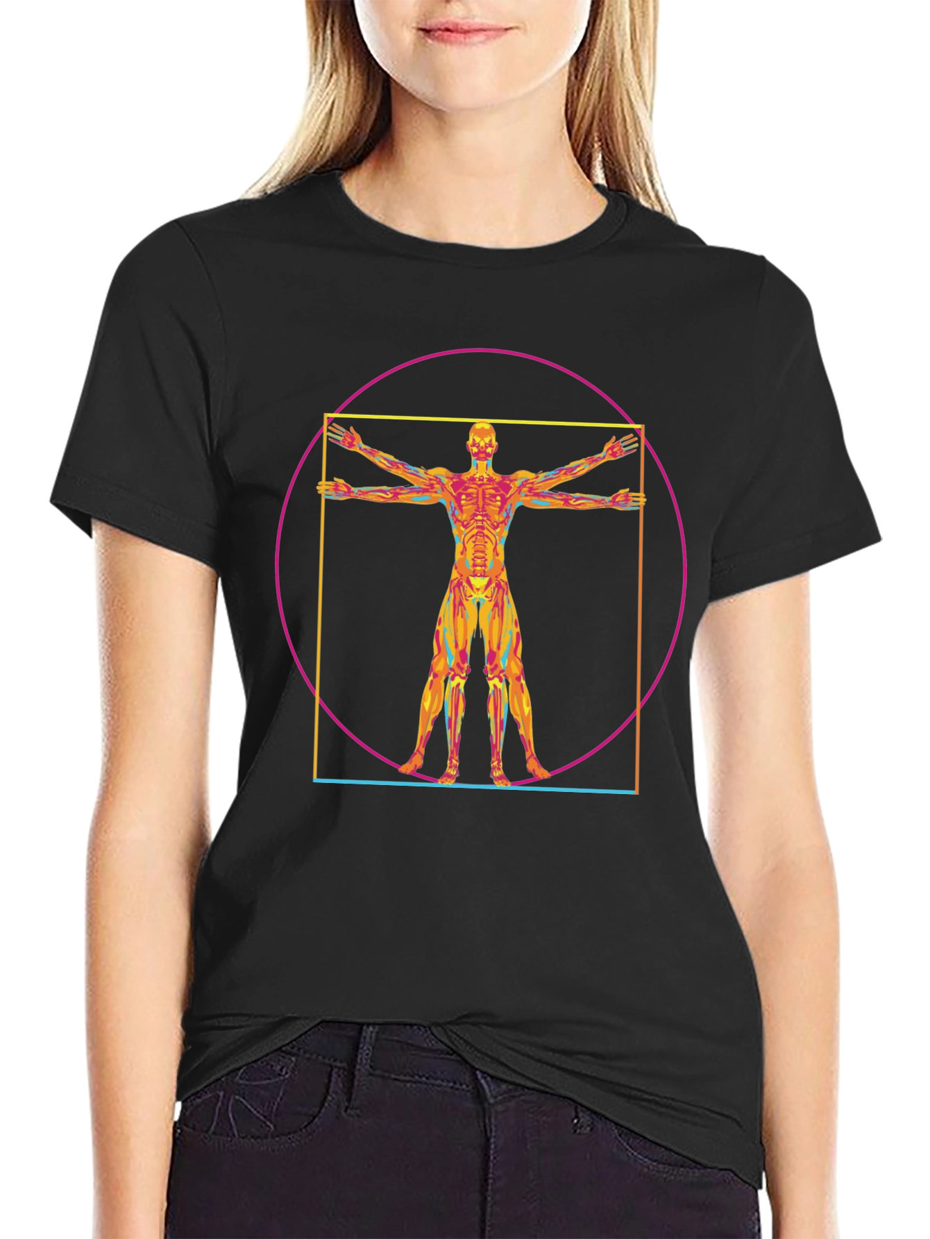 Black Vitruvian Man Anatomy T-Shirt - Artistic Design view 2
