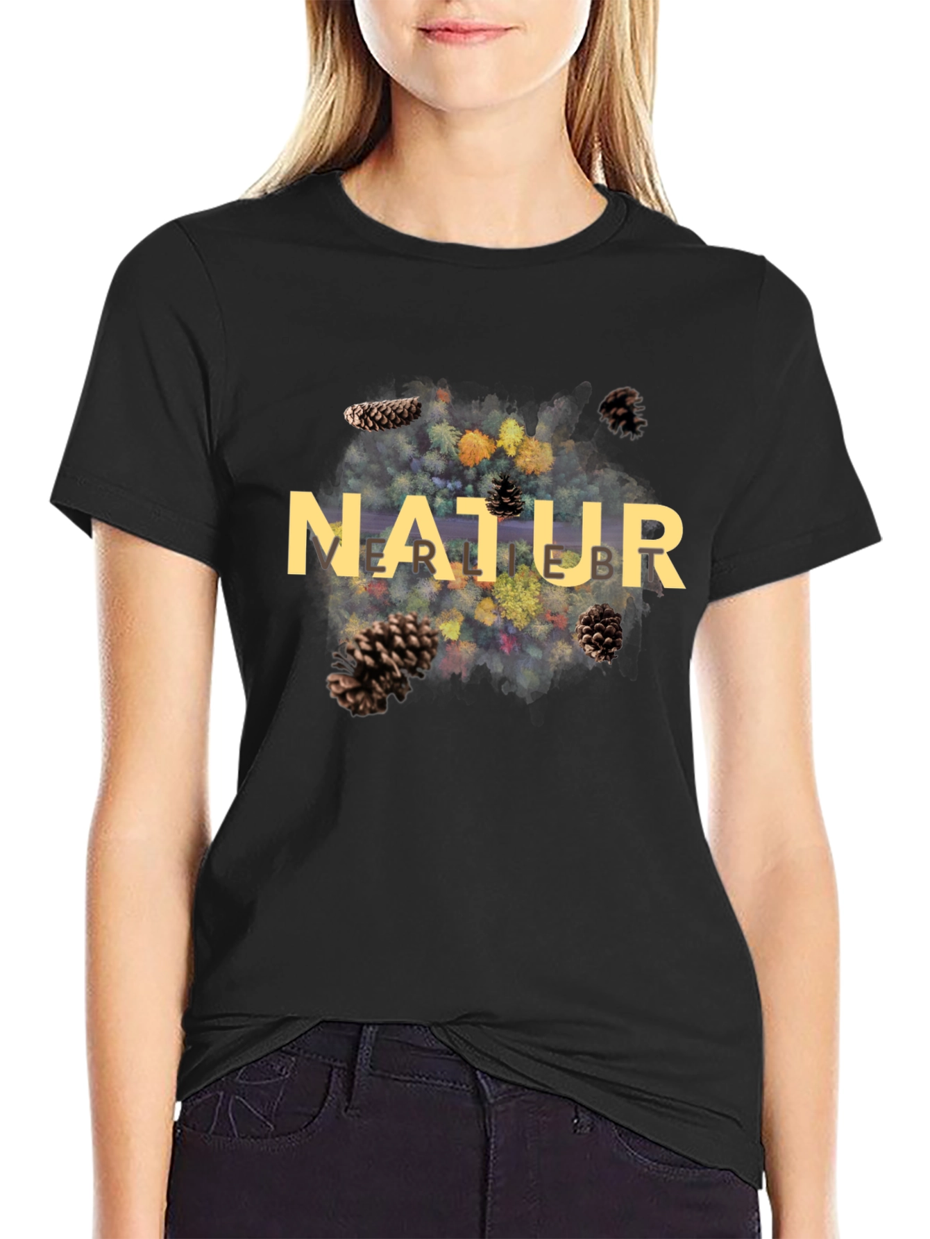 Black Natur Pine Cone Graphic Black T-Shirt view 2