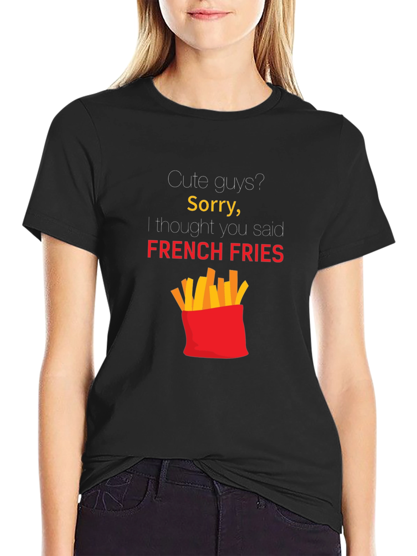 Black Funny French Fries Graphic Tee - Unisex view 2