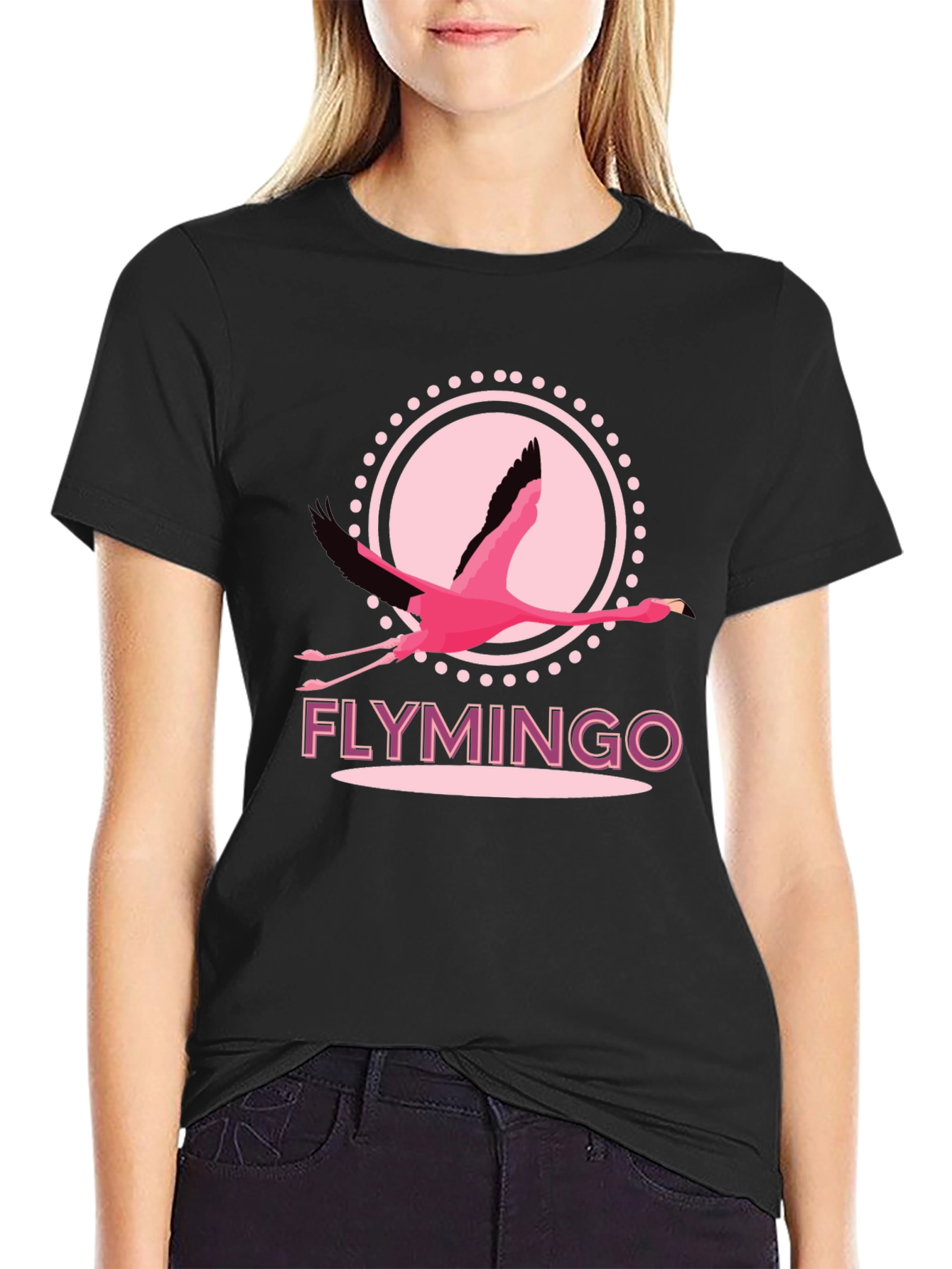 Black Flymingo T-Shirt - Pink Flamingo Graphic Tee view 2