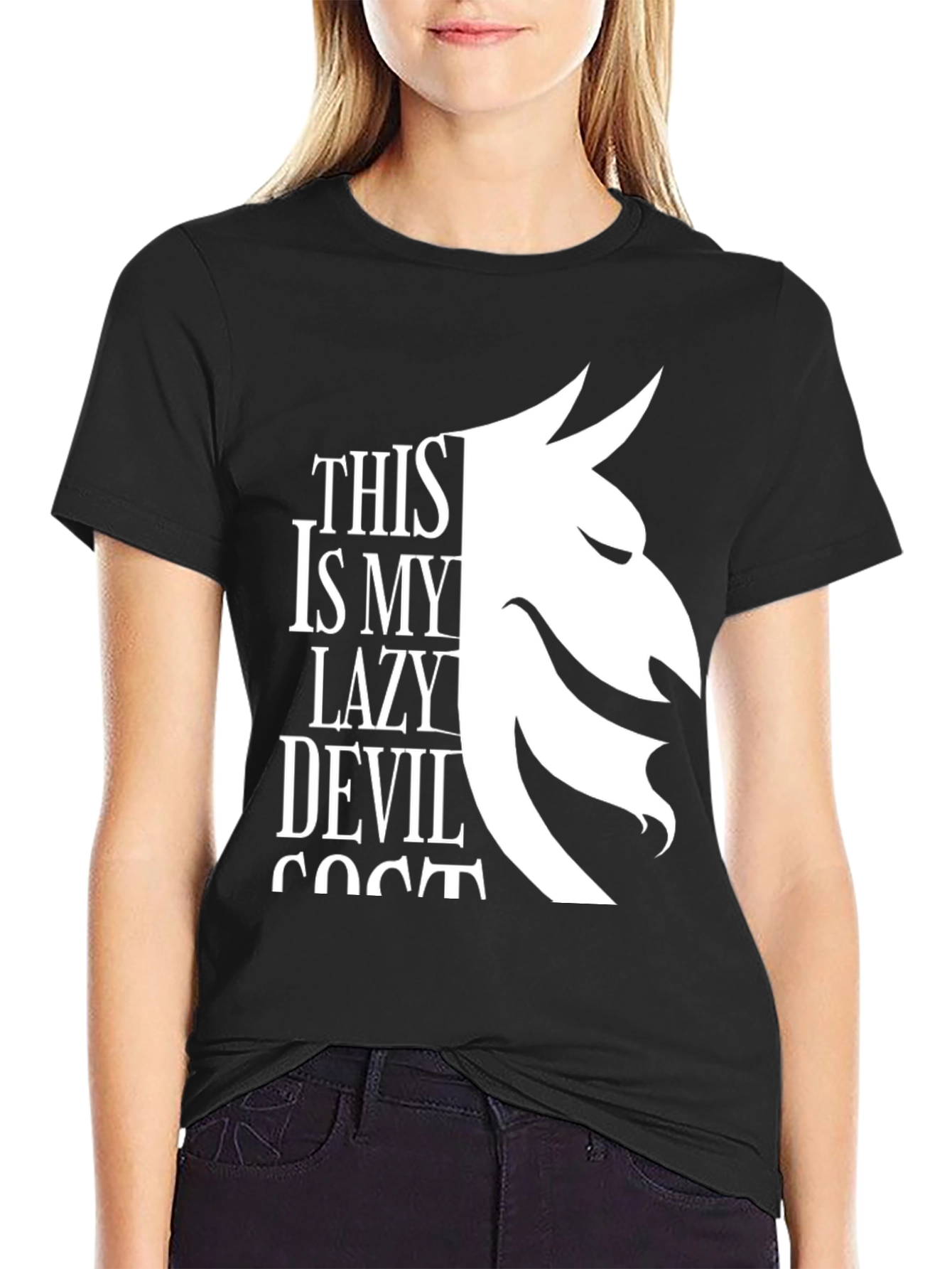 Black Lazy Devil Costume T-Shirt - Black Graphic Tee view 2