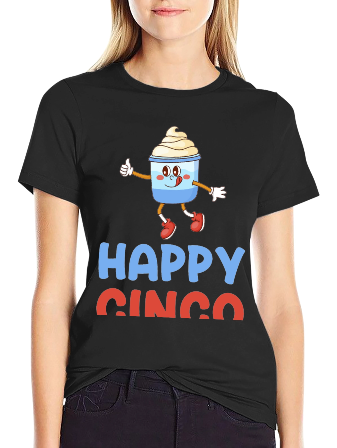 Black Happy Cinco Cartoon T-Shirt view 2
