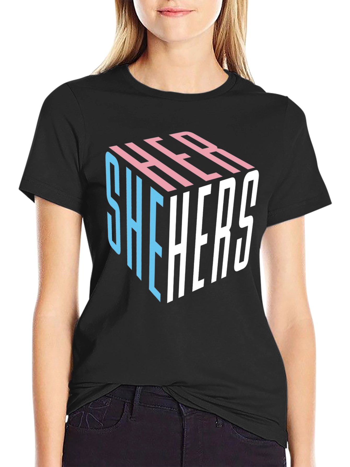 Black She Hers LGBTQ+ Pride Cube T-Shirt view 2