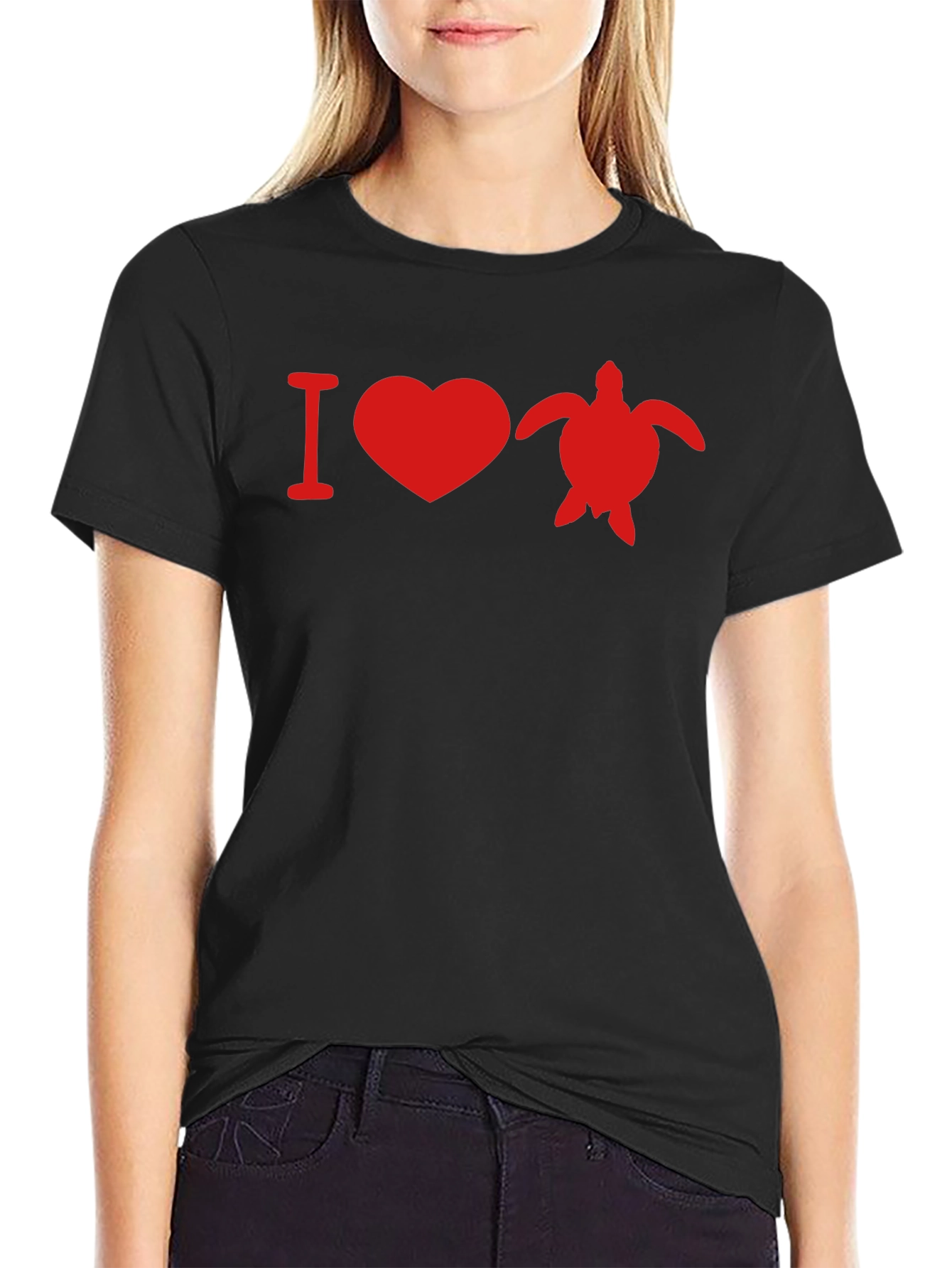 Black I Love Turtles Black T-Shirt view 2