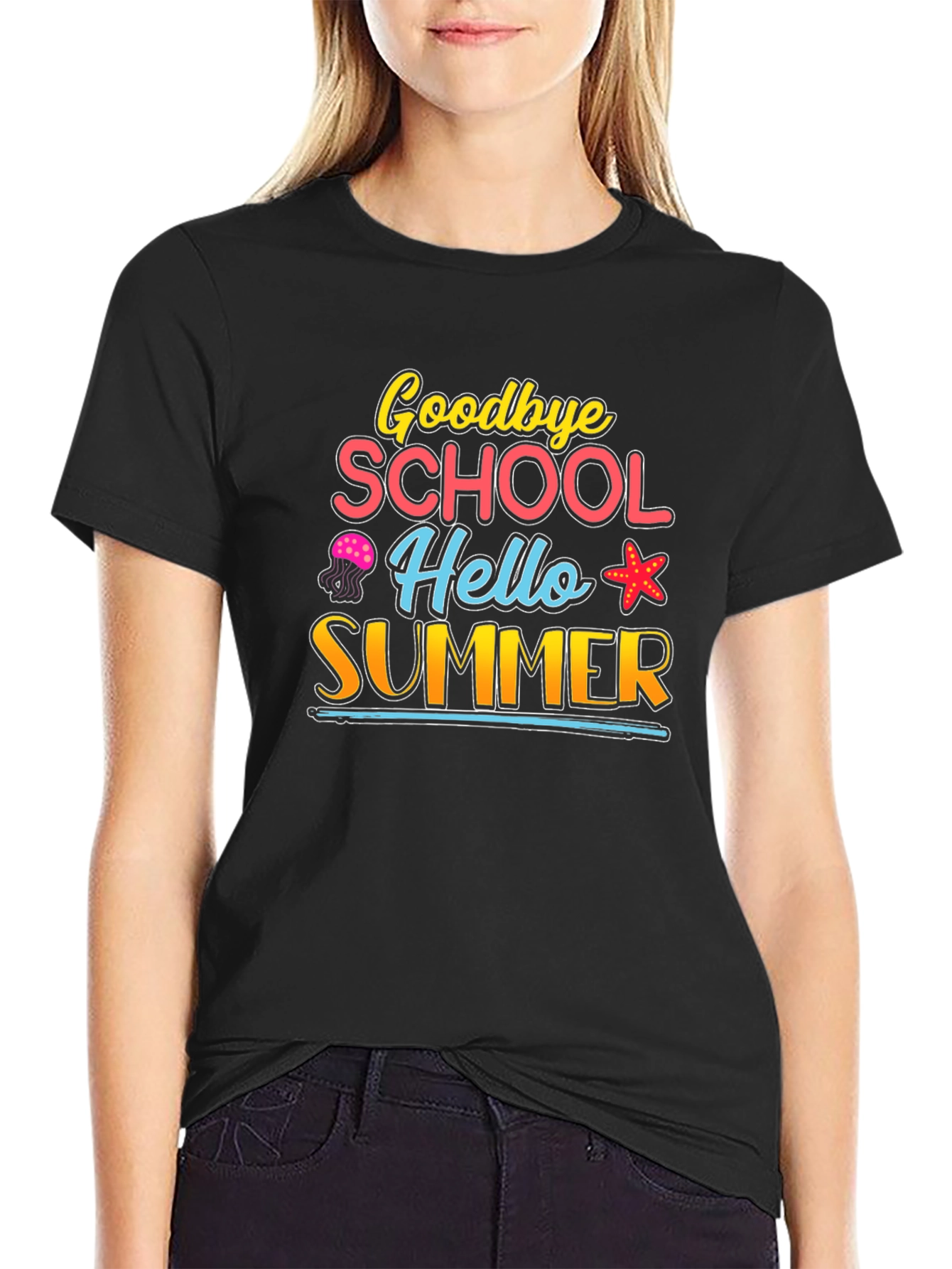Black Goodbye School Hello Summer T-Shirt view 2