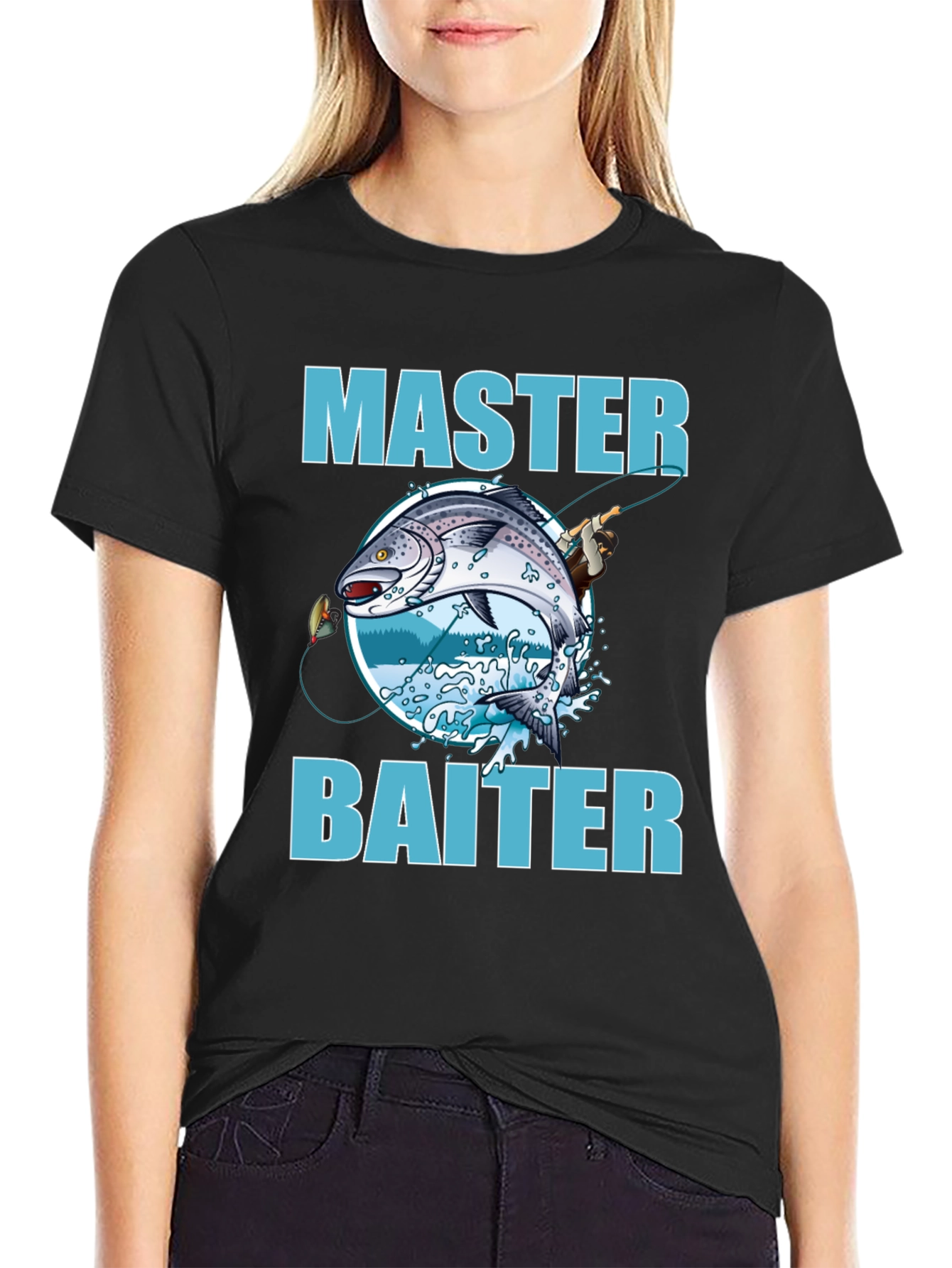 Black Master Baiter Fishing T-Shirt - Funny Fishing Tee view 2
