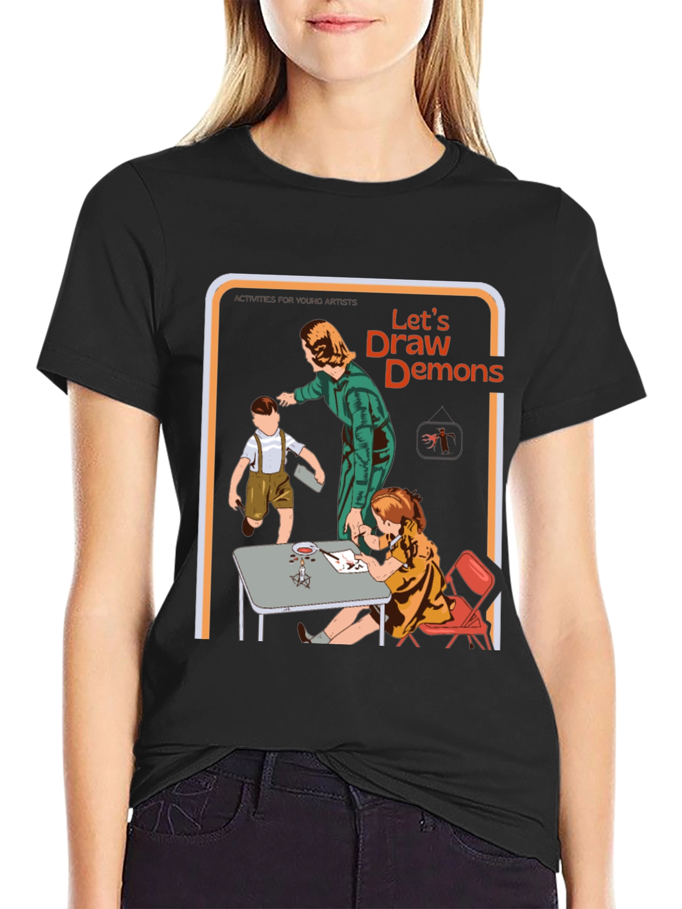 Black Let's Draw Demons Graphic Tee view 2