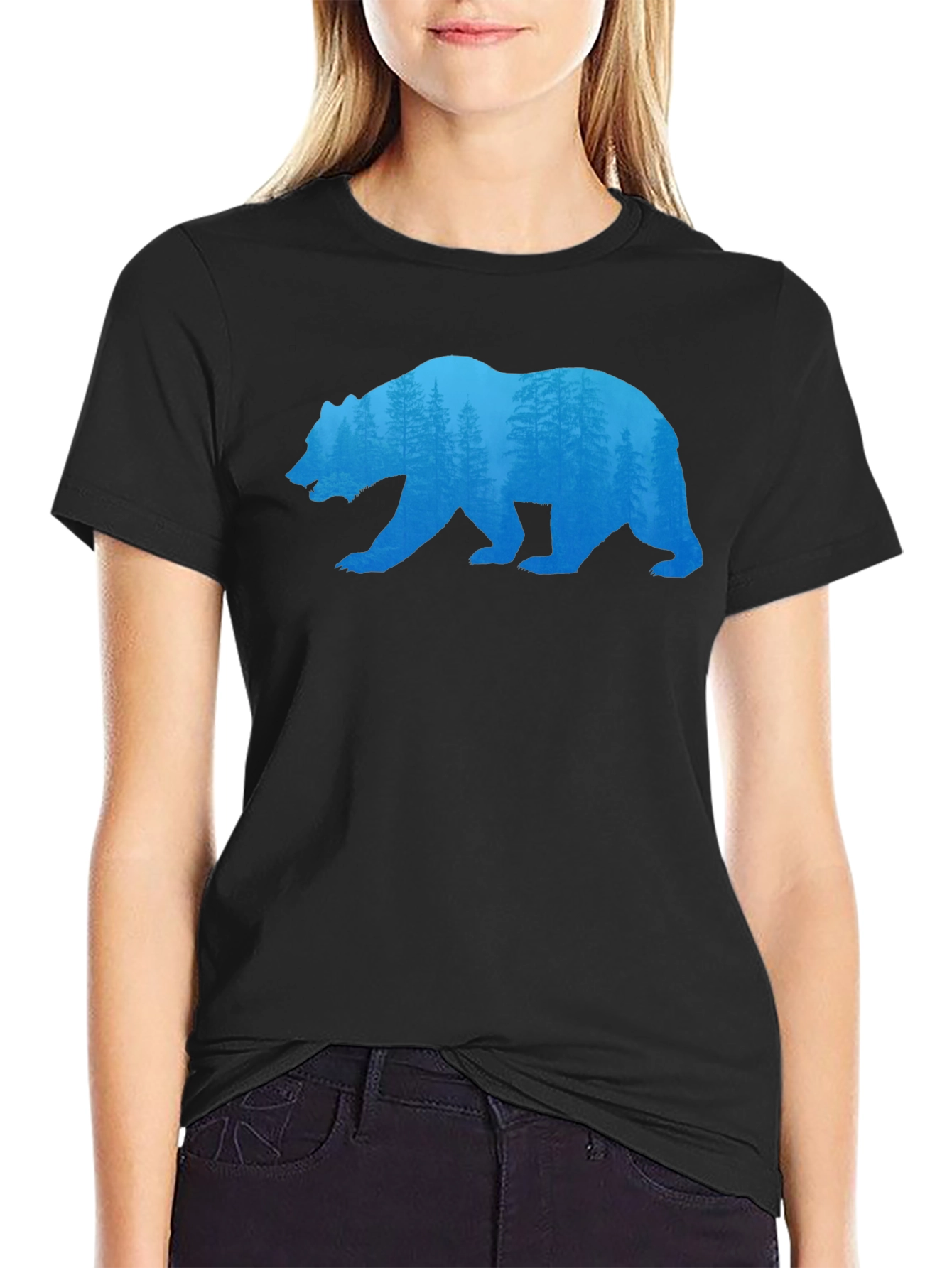 Black Bear Silhouette Forest Graphic Tee view 2
