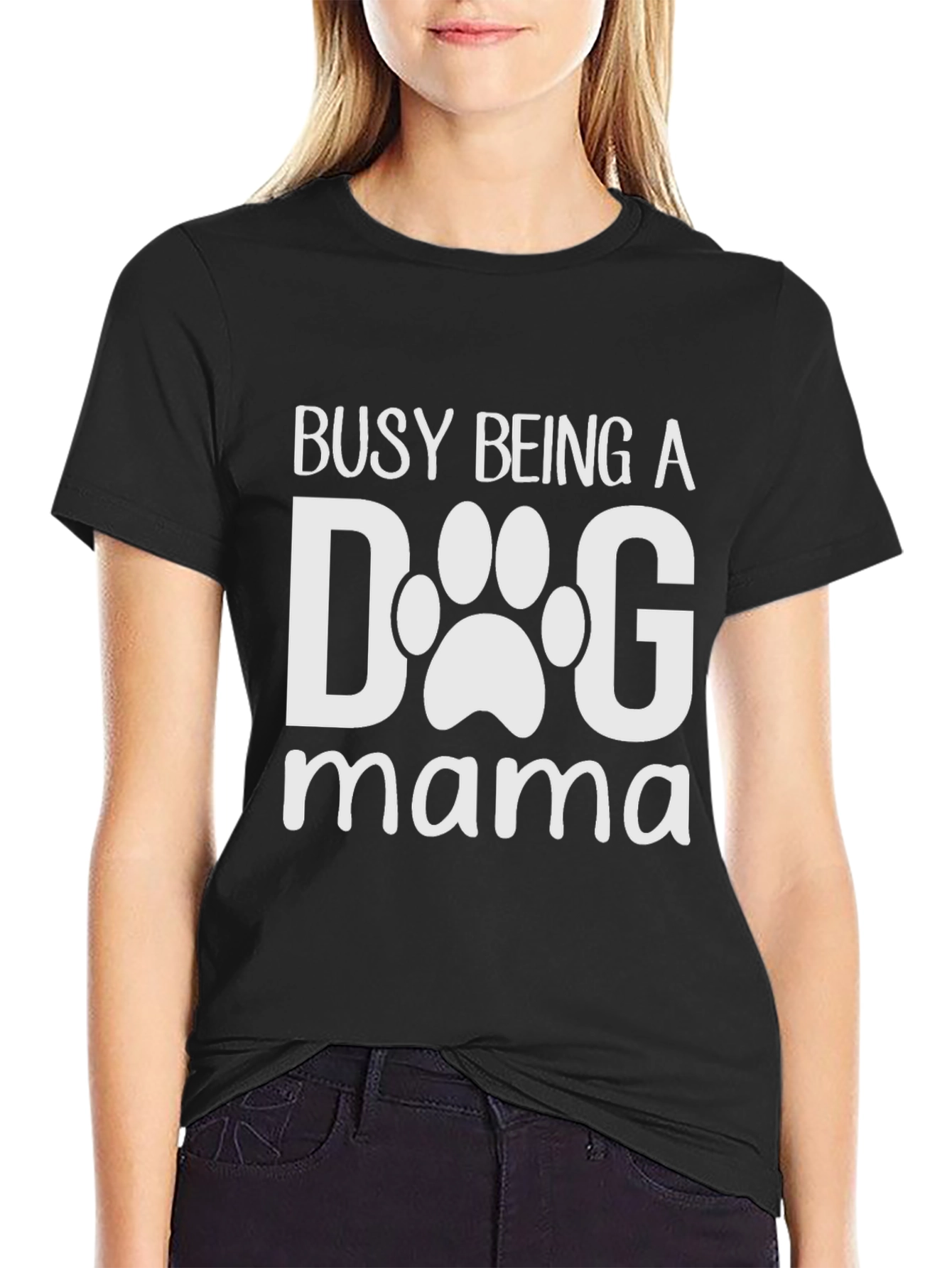 Black Dog Mama T-Shirt - Cute Paw Print Design view 2