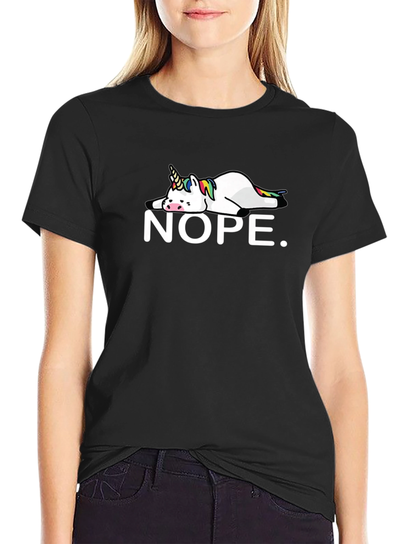 Black Nope Unicorn Black T-Shirt - Funny Graphic Tee view 2