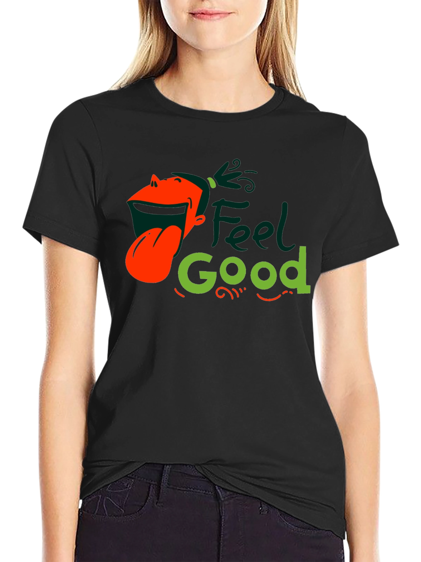 Black Feel Good Graphic Black T-Shirt view 2