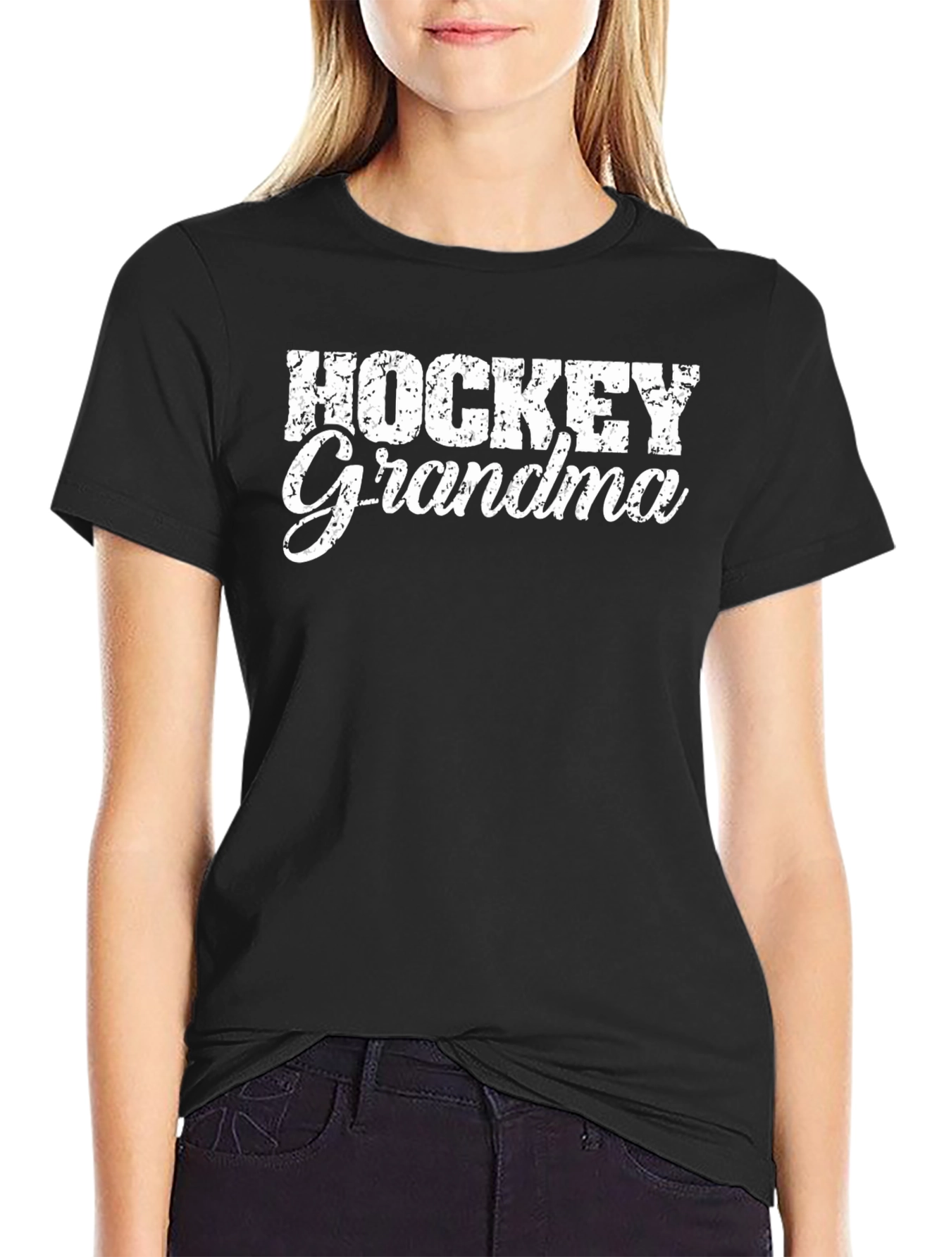 Black Hockey Grandma T-Shirt - Black view 2