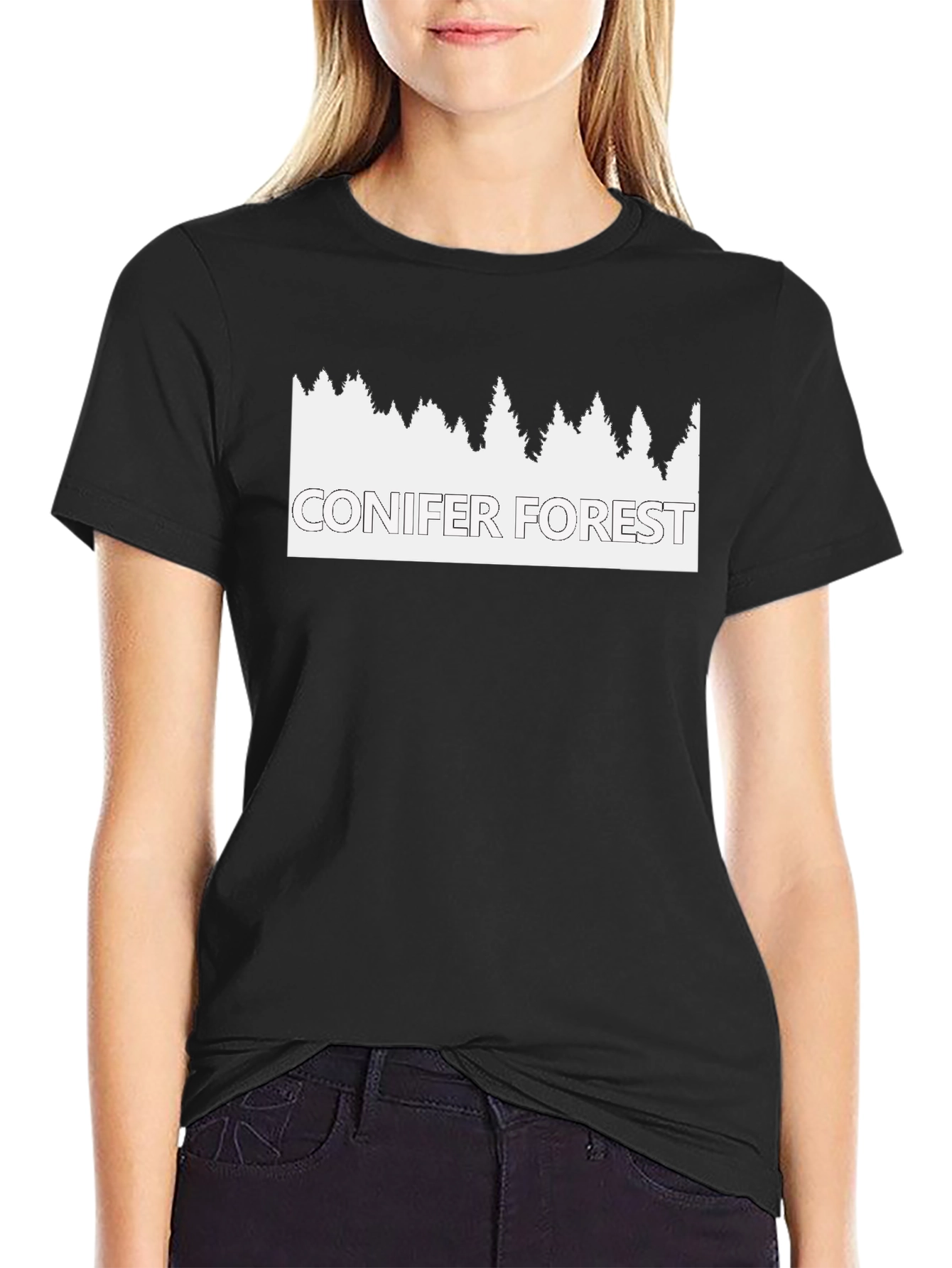 Black Conifer Forest Graphic Tee - Nature Inspired T-Shirt view 2