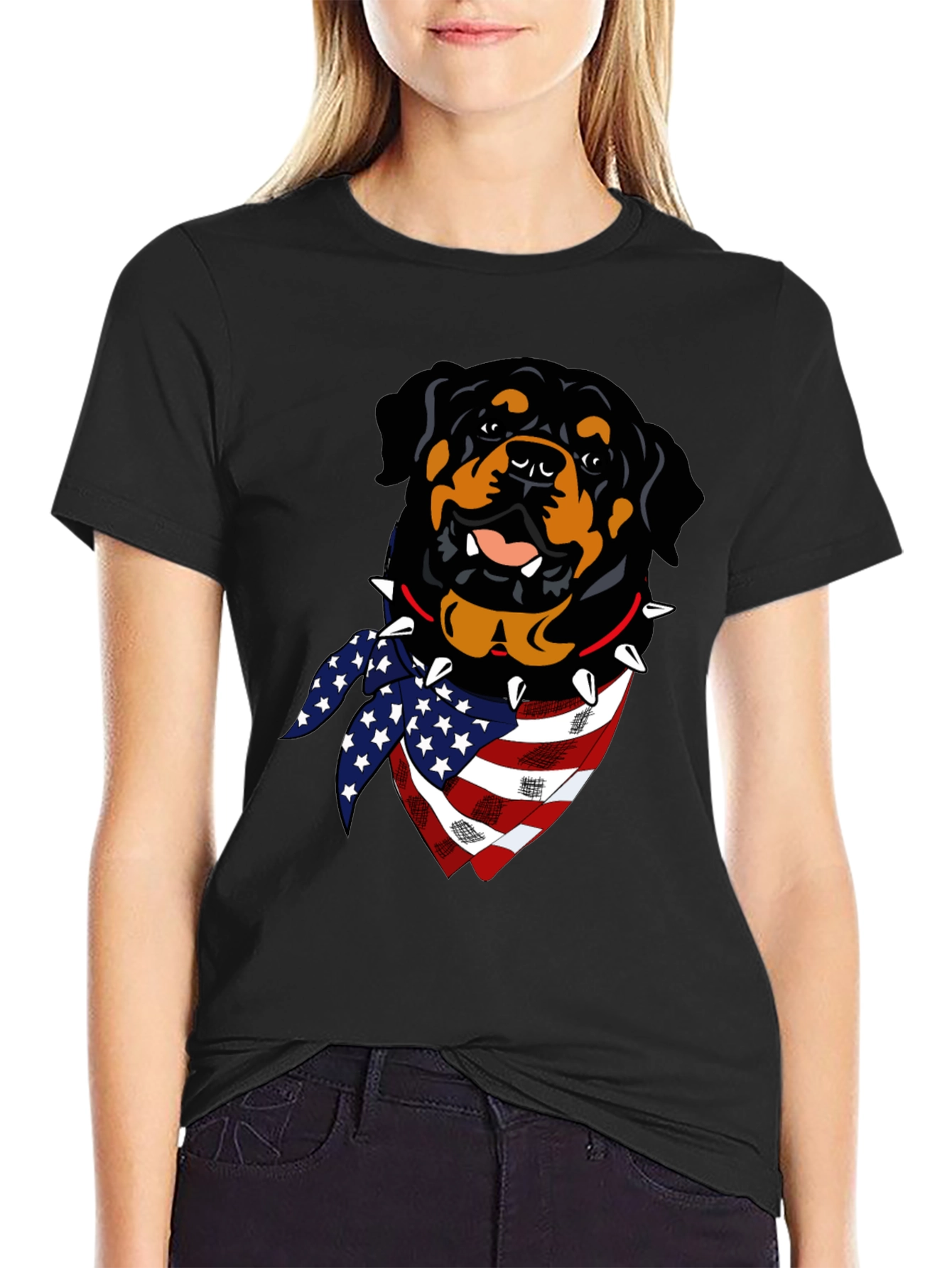 Black Rottweiler USA Flag T-Shirt view 2