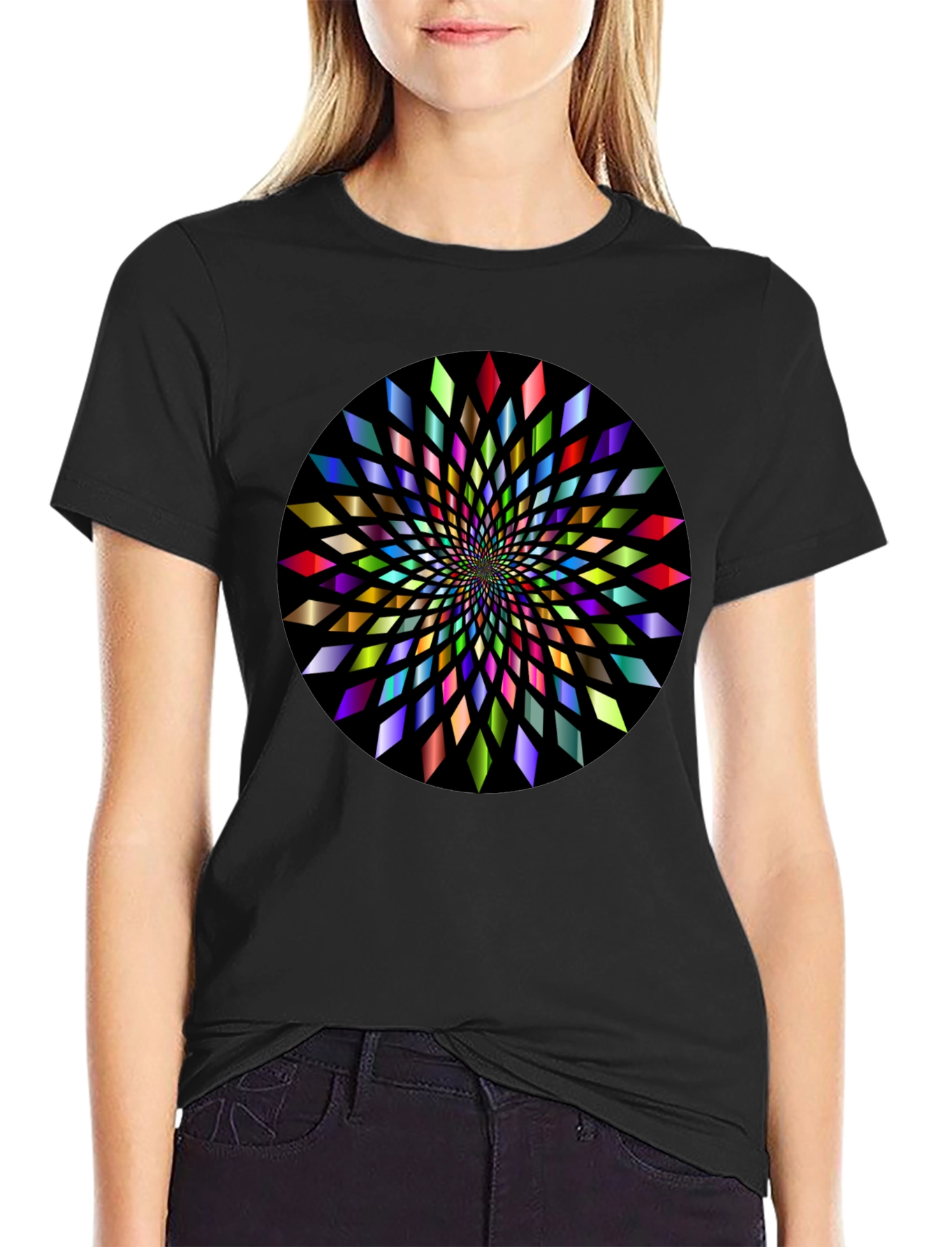 Black Abstract Geometric Circle Graphic T-Shirt view 2
