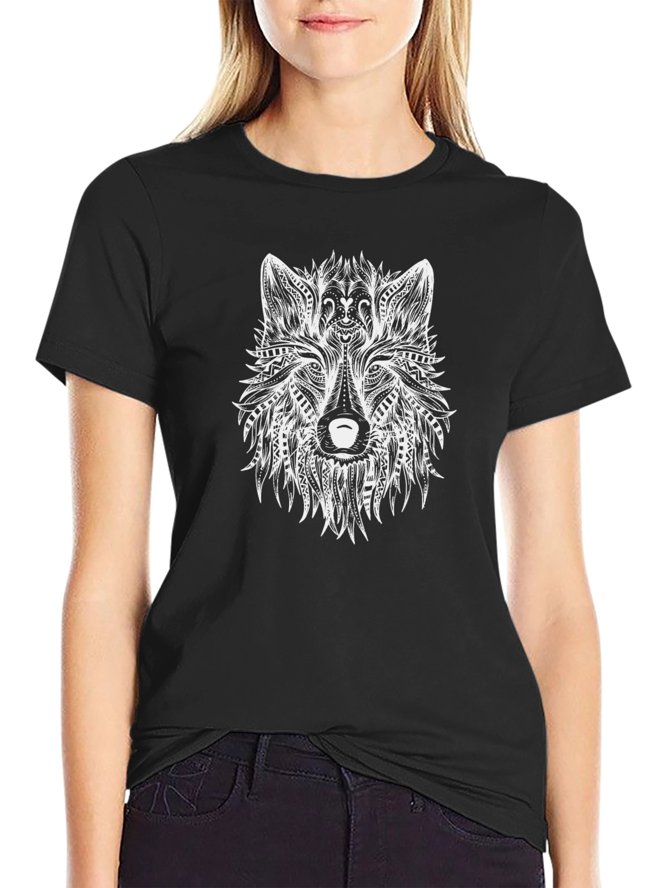 Black Wolf Graphic Print Black Crew Neck Tee view 2