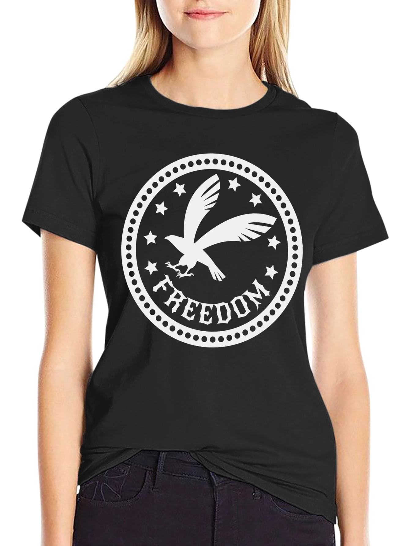 Black Freedom Eagle Graphic Tee - Black Cotton Blend view 2
